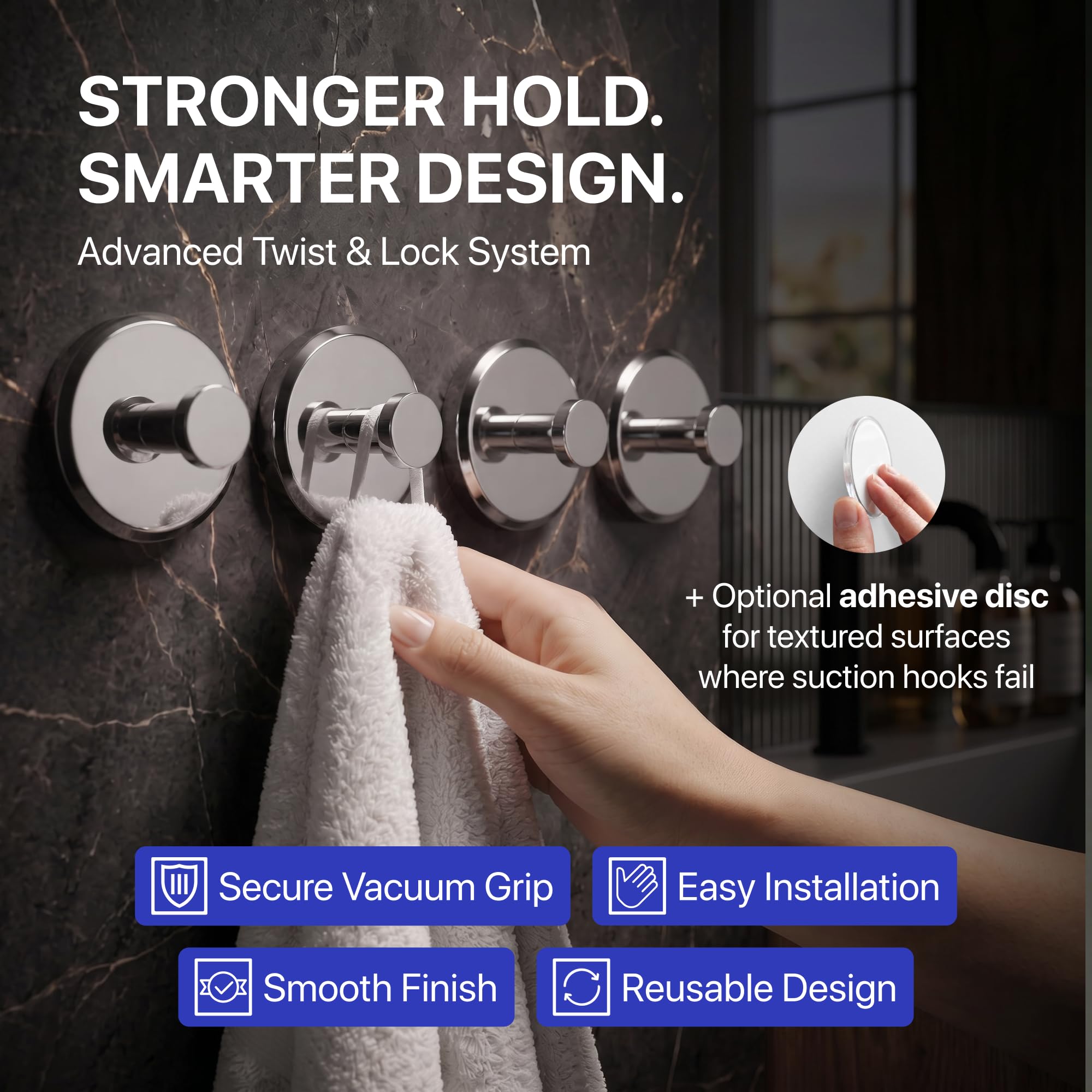 HOME SO - Ganci a ventosa per doccia, bagno, cucina, porte in vetro, specchi, piastrelle, per spugne, asciugamani, cappotti, accappatoi, fino a 6,8 kg, impermeabili, antiruggine, cromati (4 pz.)