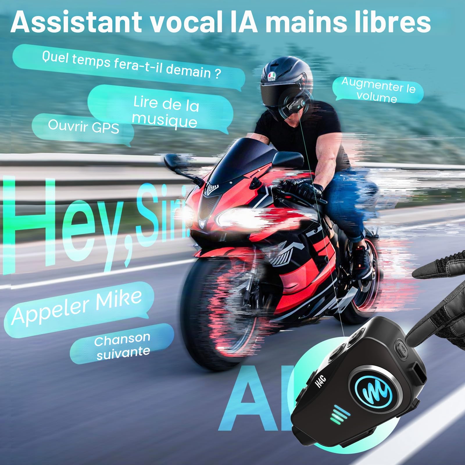 Moman H4C Casque Moto avec Caméra – Caméra 1080P Grand Angle 120° à 360°, Carte TF 32 Go Incluse, Son Hi-FI Stéréo, Assistant Vocal AI, IPX6 – Kit Mains Libres Moto