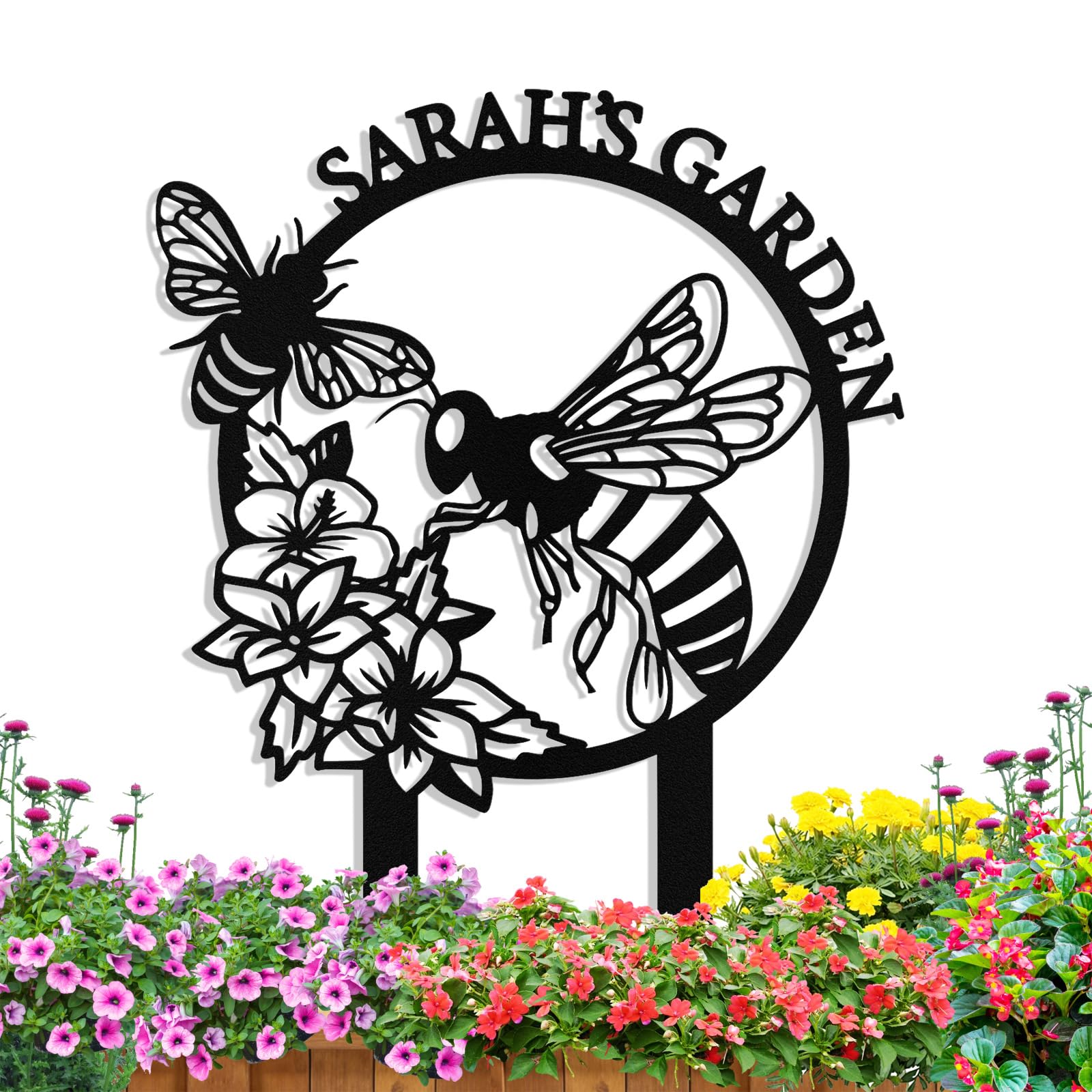 Personalized Metal Bee Garden Signs, Custom Garden Signs for Outside