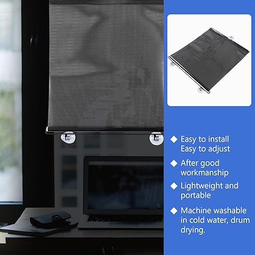 Miniatura 8 de Persianas enrollables opacas con ventosas, 49. 21 x 19. 68 pulgadas, persianas enrollables sin cordón para puertas de ventanas, cortinas con filtro