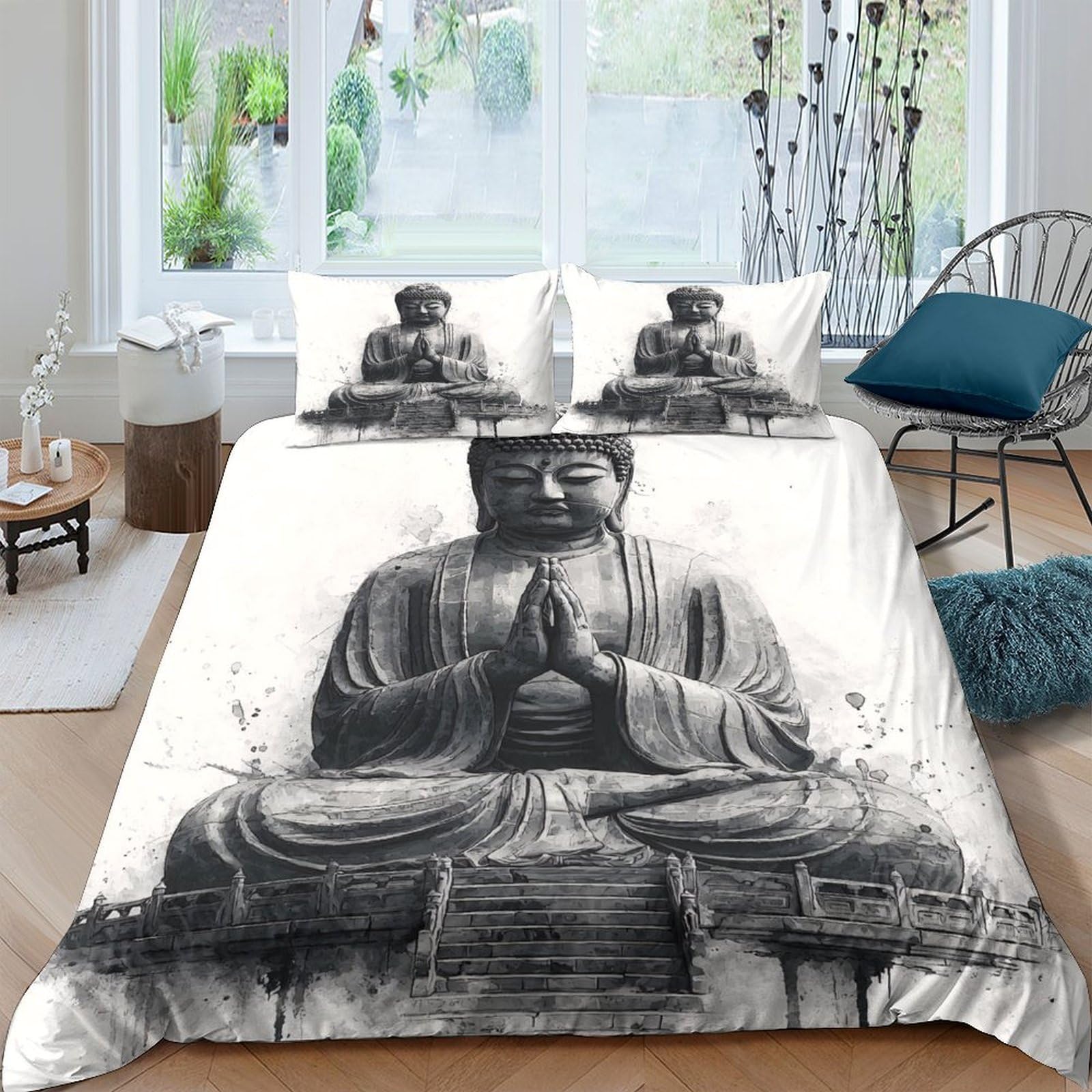 Ctjqhvkz Style-9 3D Printed Buddha Statue Fitted Sheet Microfiber Soft Breathable Zen Art Bed Cover For Bedroom Dorm Decor Single（135X200cm）