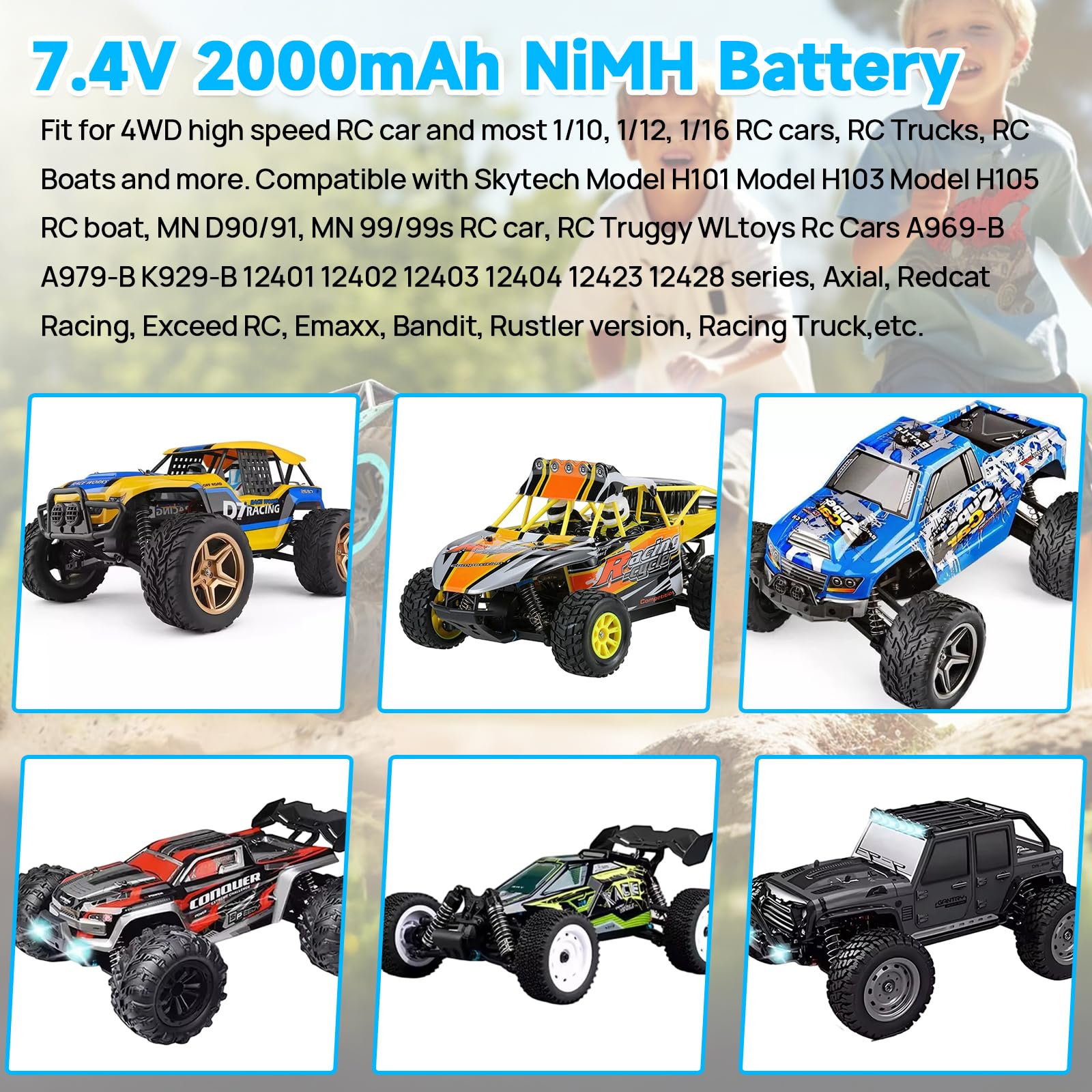 Zestaw akumulatorów 2 szt. 7,4 V 2000 mAh ze złączem T Dean i ładowarką USB, akumulator litowy 2S do samochodów WLtoys 4WD High-Speed RC oraz samochodów RC i ciężarówek