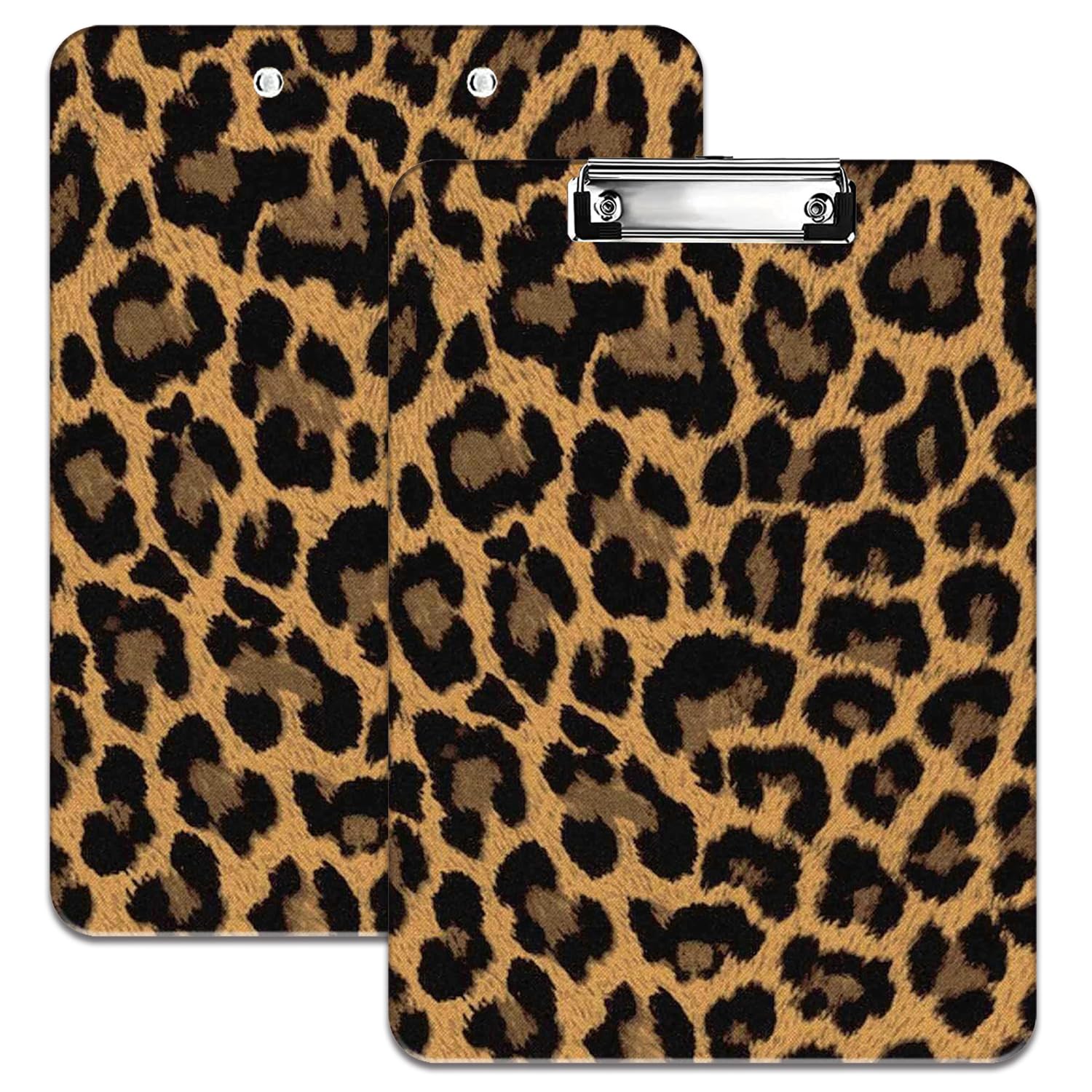 Cute Clipboard with Hidden Thin Clip, Plastic Stylish Design A4 Letter Size Clipboard, Suitable for Students, Offices, Classrooms and Children, Standard Size 12.5" x 9", Leopard Print