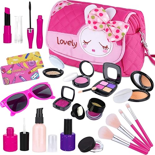 Miniatura 8 de GINMIC Maquillaje de simulación para niños pequeños, kit de maquillaje para niñas pequeñas, kit de maquillaje con bolsa de cosméticos de unicornio