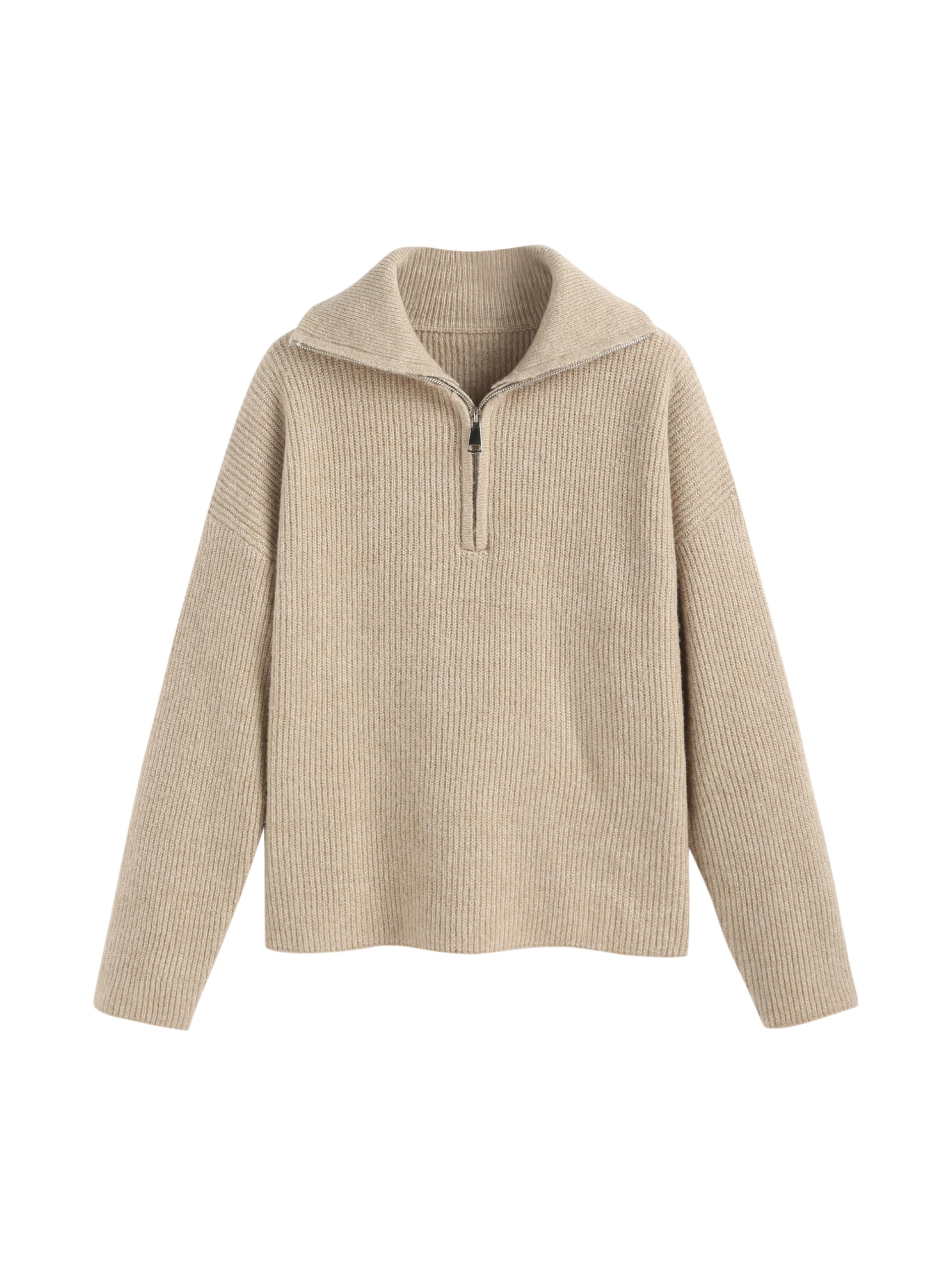 CIDER Quarter Zip Pullover Sweaters for Women Trendy V Neck Long Sleeve Fall Sweaters Solid Knit Chunky Sweater
