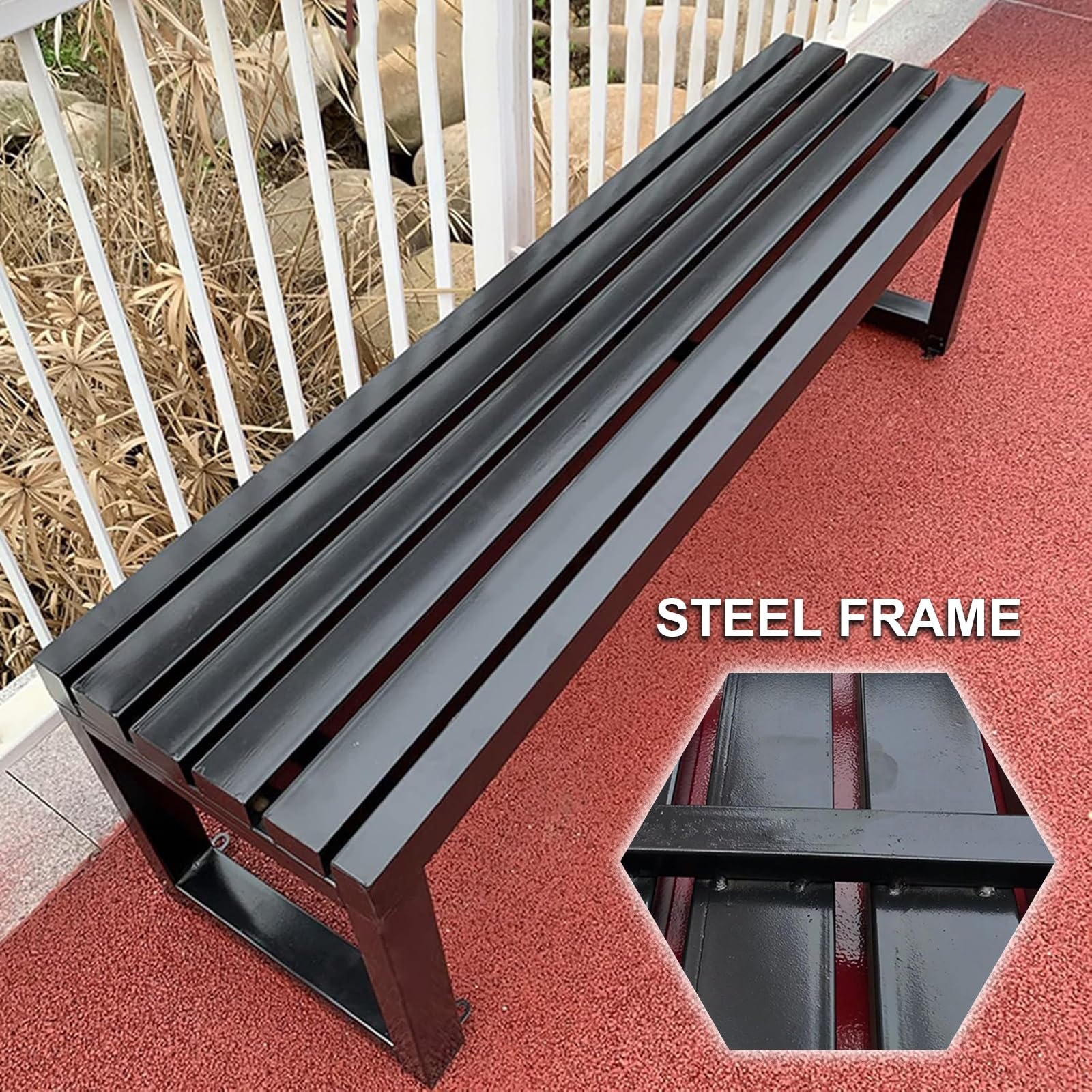 Panca da Esterno per 2-3 Adulti, 11 Colori, Panchina da Esterno in Ferro per Giardino, Patio, Portico, Ingresso,panchina da Giardino, capacità di 400 kg(Orange,150cm/59in)