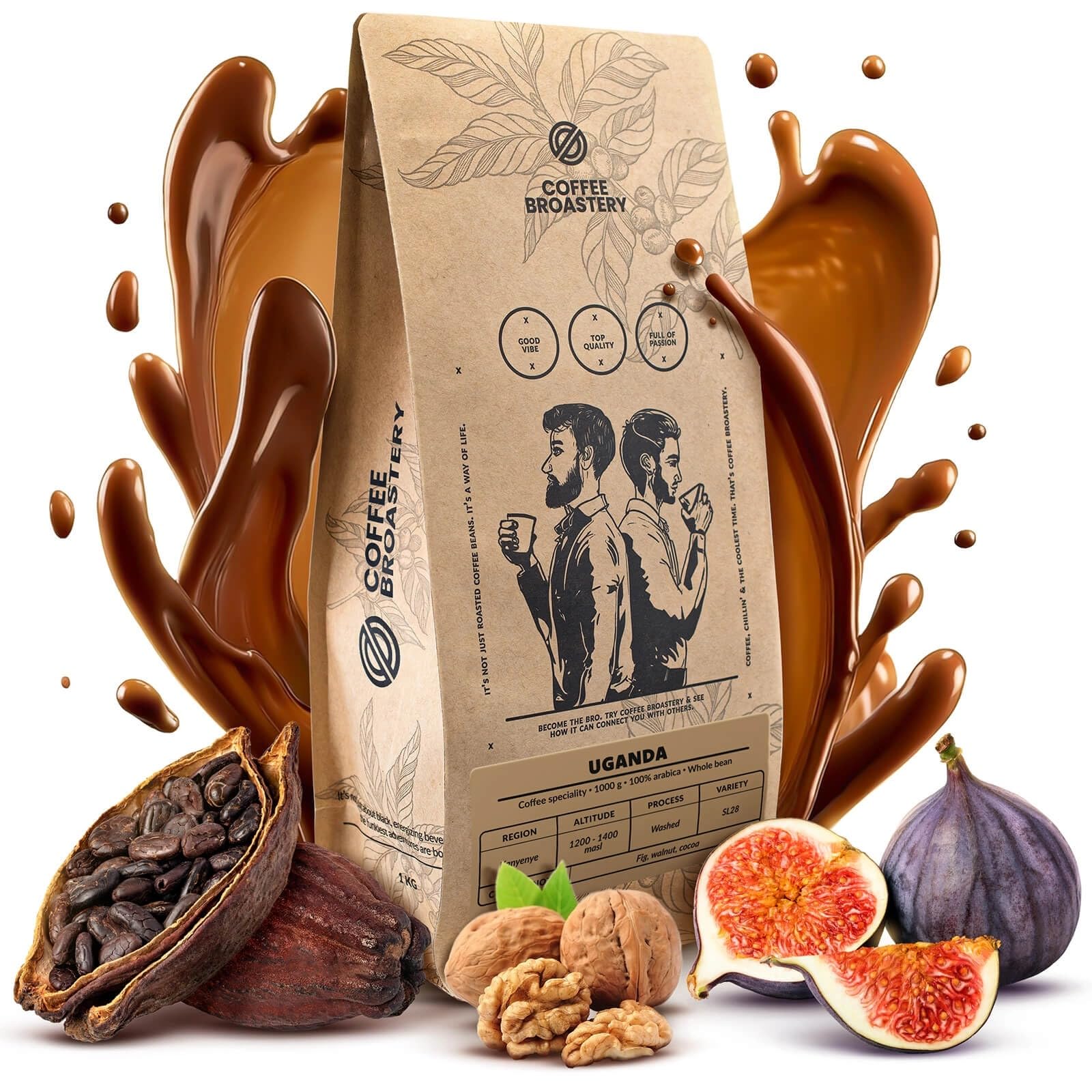 Coffee Broastery Uganda Kanyenye 1 kg – Caffè in Grani 100% Arabica, Tostatura Artigianale Fresca, Note di Fico, Noci e Cacao, Origine Tracciabile, Specialty Coffee