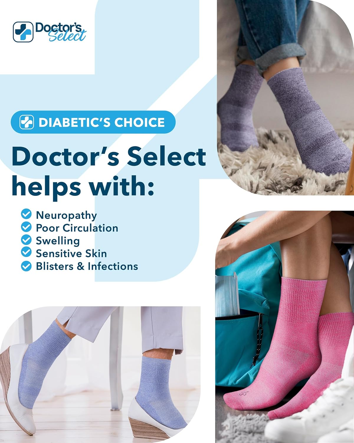 Doctor's Select Bamboo Viscose Diabetic Socks for Women & Men - 6 Pairs, Viscose Bamboo Socks Woman, Non Binding, Wide Top - Image 4
