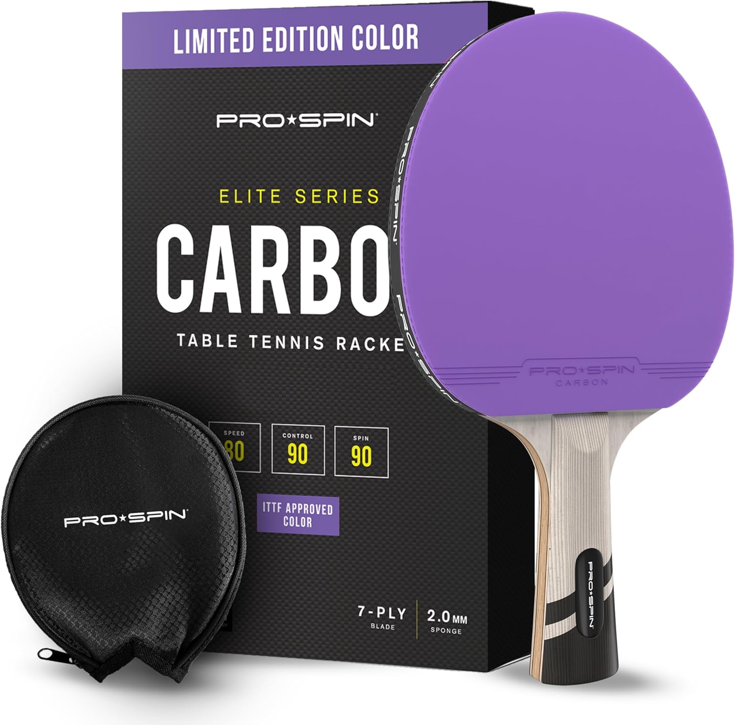 PRO SPIN Ping Pong Paddles - Professional Level Table Tennis Rackets with Carbon Fiber for Superior Control | 7-Ply Blade