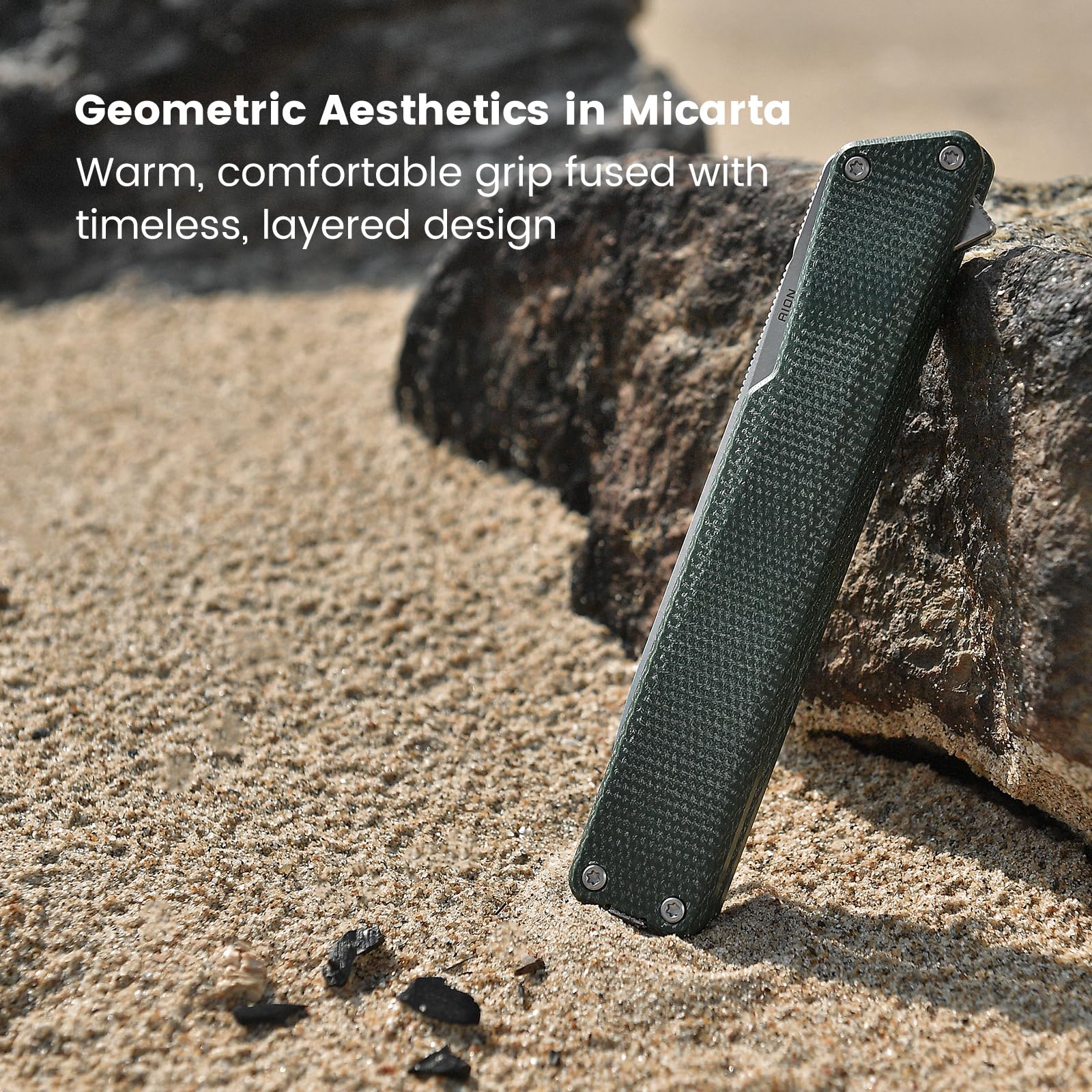 OKNIFE AION Folding Pocket Knife, 3.53-Inch 14C28N Steel, Durable Handle with Deep Carry Pocket Clip, Rail Lock EDC Knife Ideal for Camping Hiking Hunting (Green Micarta)