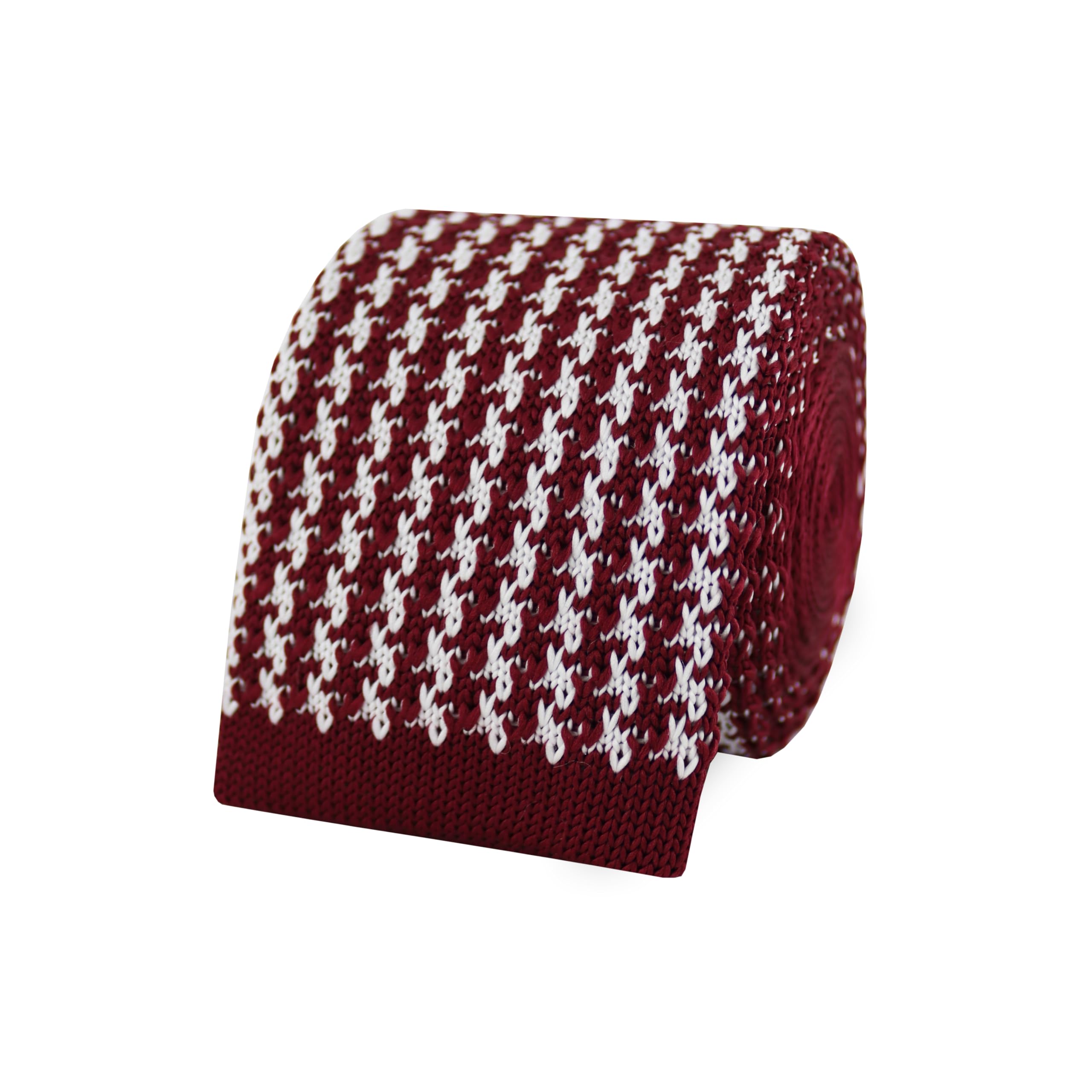 THE GENTS LAB Men's Square End Knitted Neck Tie With Houndstooth Design | Made From 100% Soft Polyester | Over 10+ Colours (Wine Red)