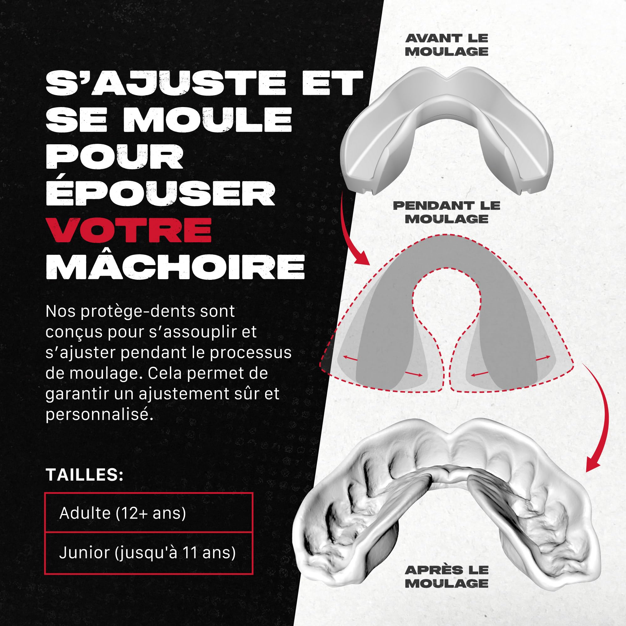 SAFEJAWZ Sport Protège-Dents/Gouttière Coque Dentaire Protege Dent. Protection intégrale pour Tous Les Sports, notamment Le Rugby, MMA, Hockey, Judo, Karate, Les Arts Martiaux et la Boxe