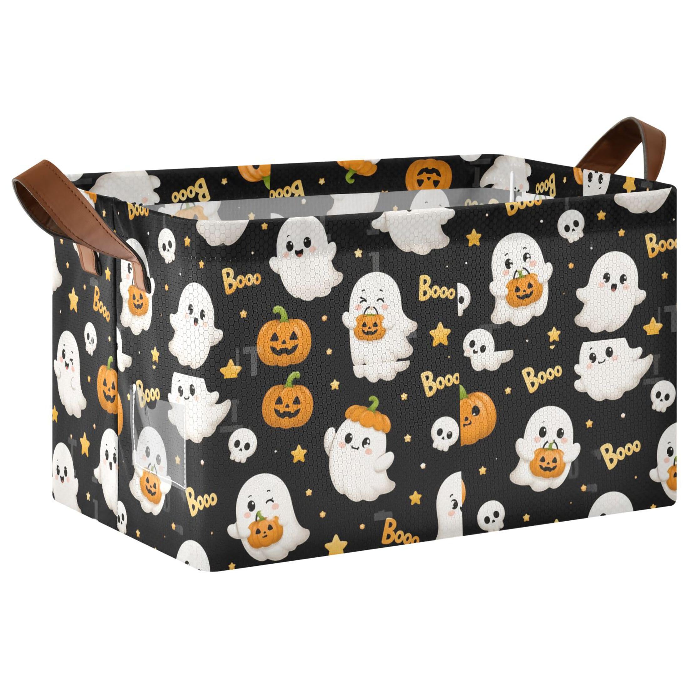 Kutsu Ghosts Foldable Storage Basket Collapsible Bin With Handles For Shelves