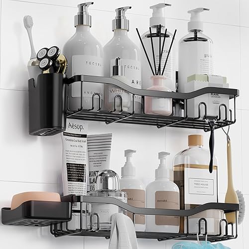 NESOMI Estante de ducha montado en la pared para almacenamiento de baño, organización del hogar