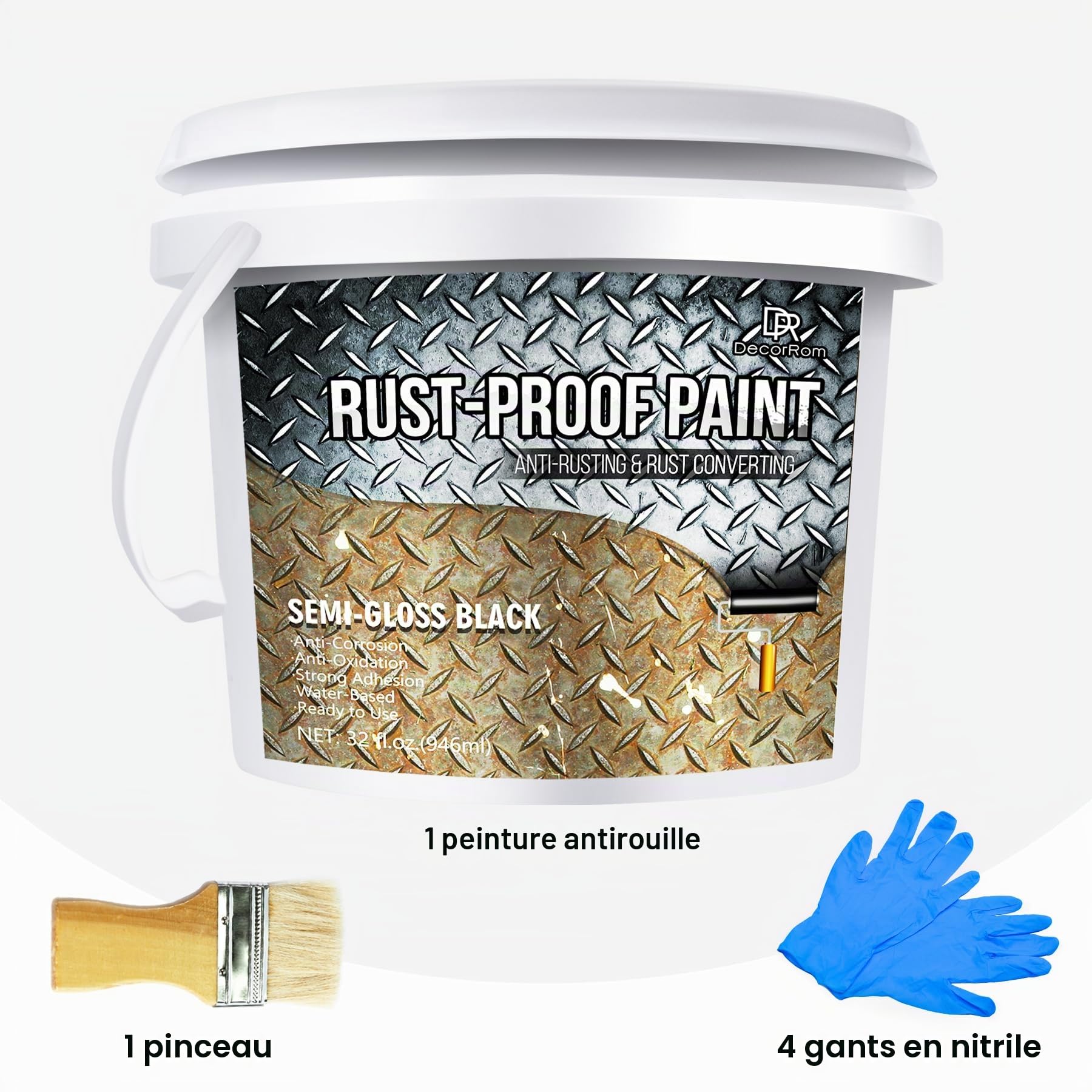 Convertisseur de Rouille 940ml - Peinture Anti-Rouille à Base d'Eau pour Métaux - Transforme la Rouille en Protection Durable - Revêtement Noir Semi-Brillant - Facile à Appliquer - Anti-Corrosion
