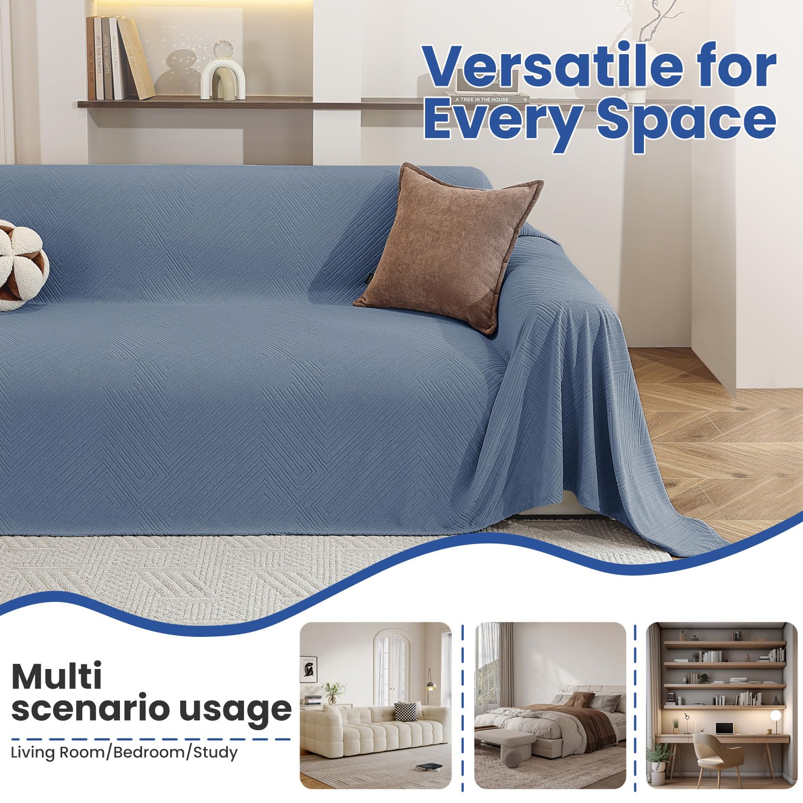 Ystyle Housse Canape d'angle 2 Pièces, Protection Canapé d'angle Antidérapante, Couverture Canape Angle Doux Universelle, Couvre Canapé Anti-Poussière, Bleu (200x280+200x300 CM)