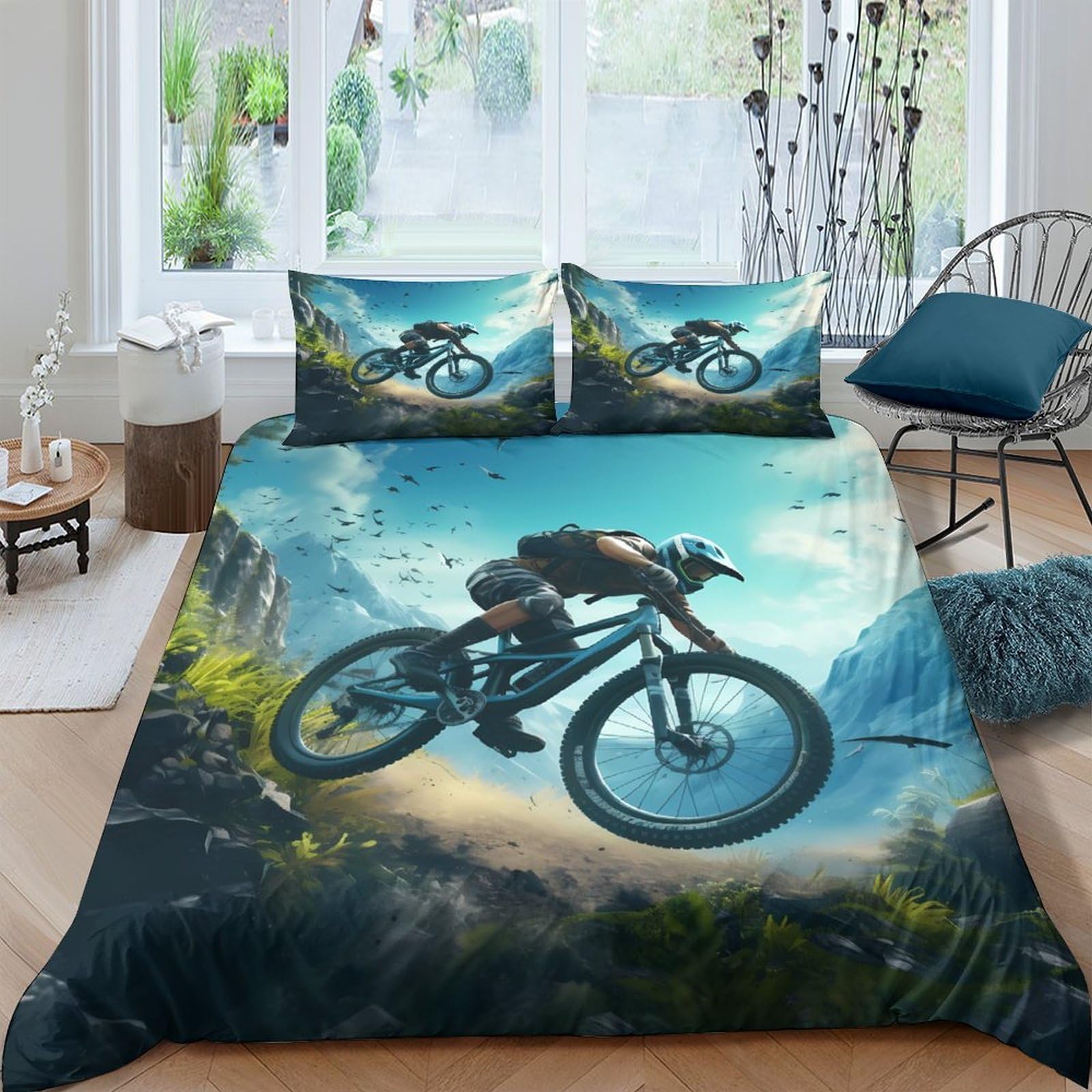 Ctjqhvkz Style-6 3D Printed Mountain Bike Adventure Fitted Sheet Microfiber Breathable Forest Landscape Bed Cover For Bedroom Dorm Decor Single（135X200cm）