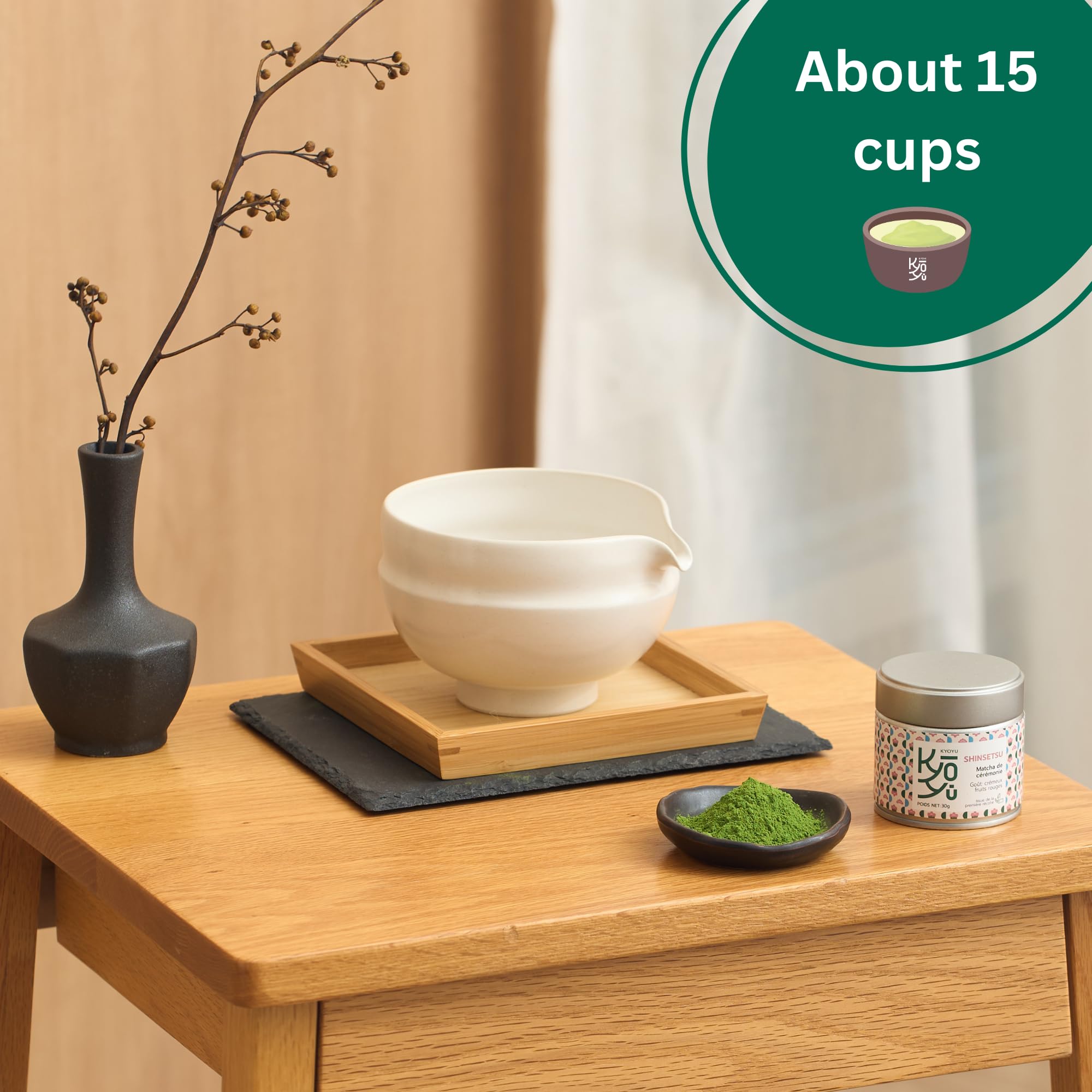 Matcha Japonés Grado Ceremonial – Tencha cultivado en la isla de Kyushu – Sabor Suave y Cremoso – 30g – Kyoyu Shinsetsu