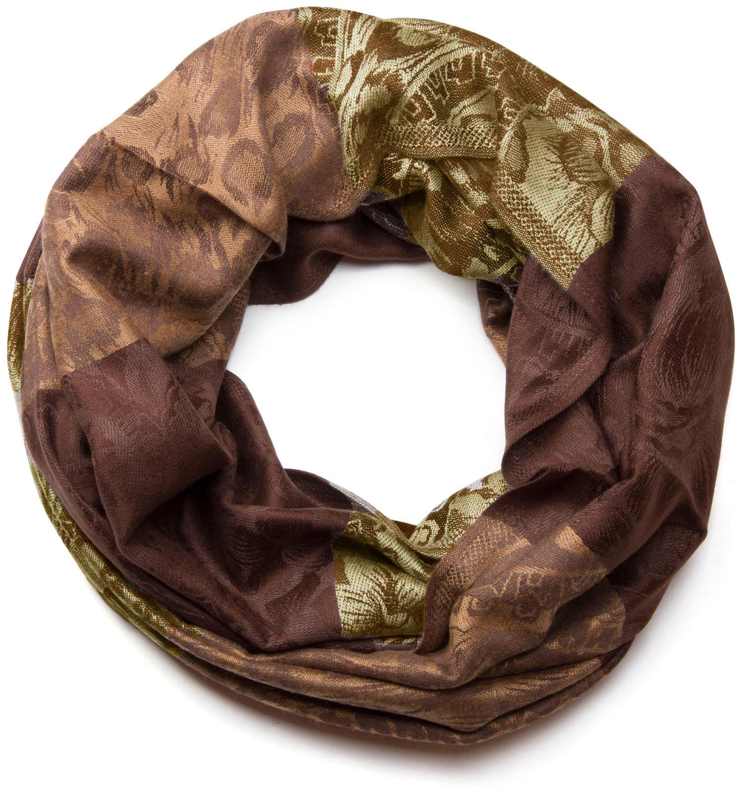 Stylebreaker Women's Brown-Light Brown-Cream Flowers, Hibiscus Blossoms, Paisley Pattern, Tube Scarf, Warm And Soft Quality, Shawl, 01018058, Colour: