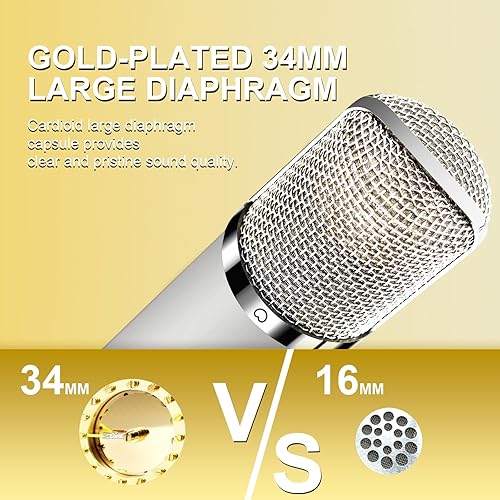 Miniatura 3 de FET Micrófono condensador profesional XLR Micrófono de estudio con diafragma grande de 1.339 in, micrófono de grabación cardioide, computadora para