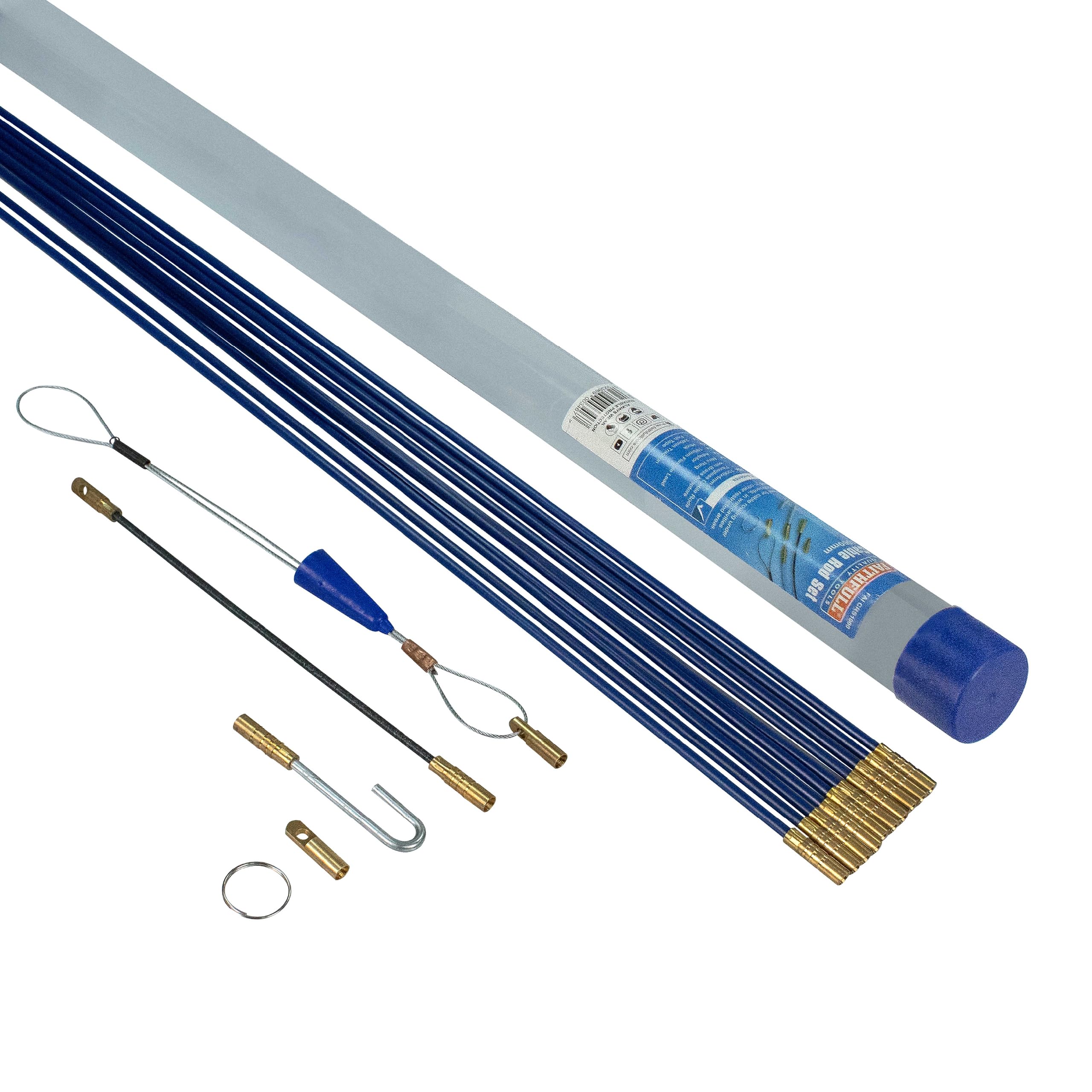 Faithfull Cable Access Rod & Accessories Kit - 15 Pieces Including 10 x 1000mm Rods – Total Length 10 Metre