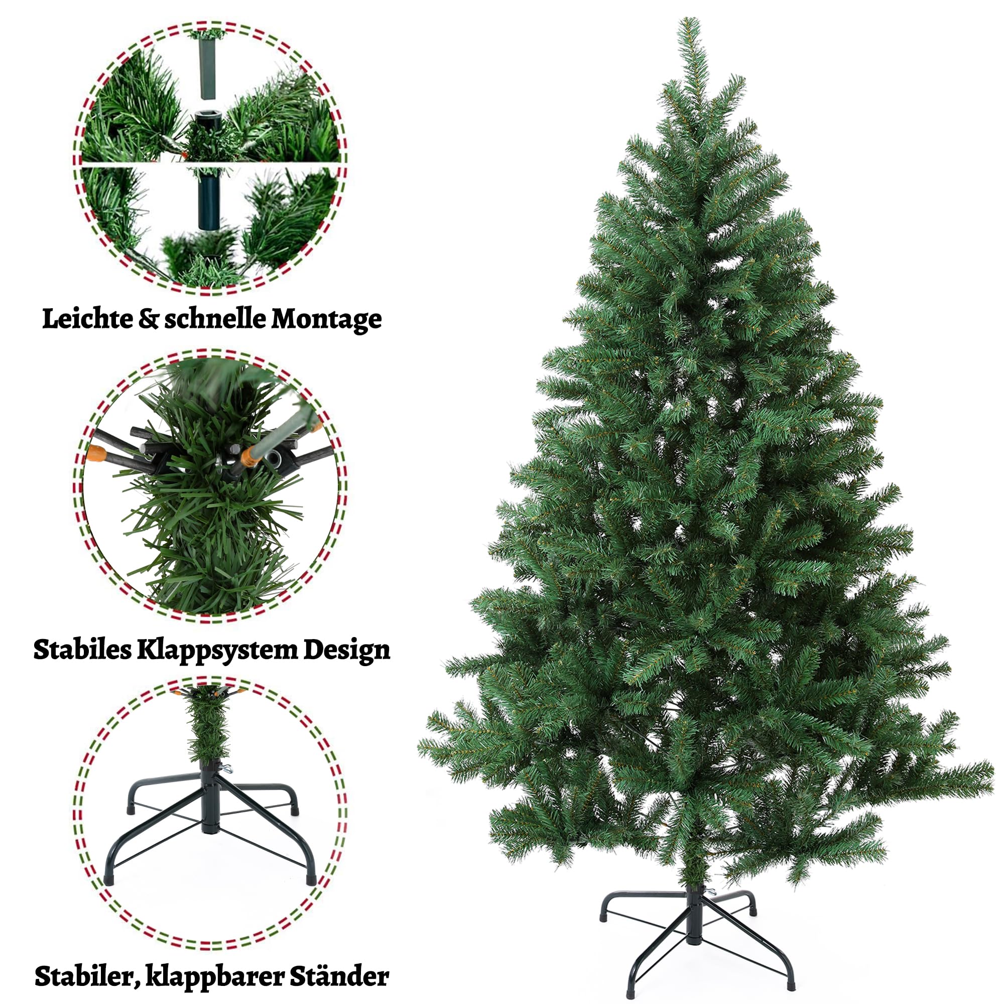 Künstlicher Weihnachtsbaum 180 cm – Dicht & Naturgetreu wie Nordmanntanne – Grüner PVC Christbaum mit stabilem Metallständer & Klappsystem – Kunst Weihnachtsbaum für Innenbereich