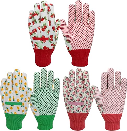 Paquete de 3 pares de guantes de jardín para niños, guantes de jardinería para niños, regalos de jardinería para niños, talla grande (edad 5-6)