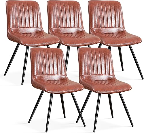 Vista 40 de Sillas de comedor, modernas sillas de comedor con cojines gruesos, sillas tapizadas de piel sintética para cocina, comedor con patas de metal