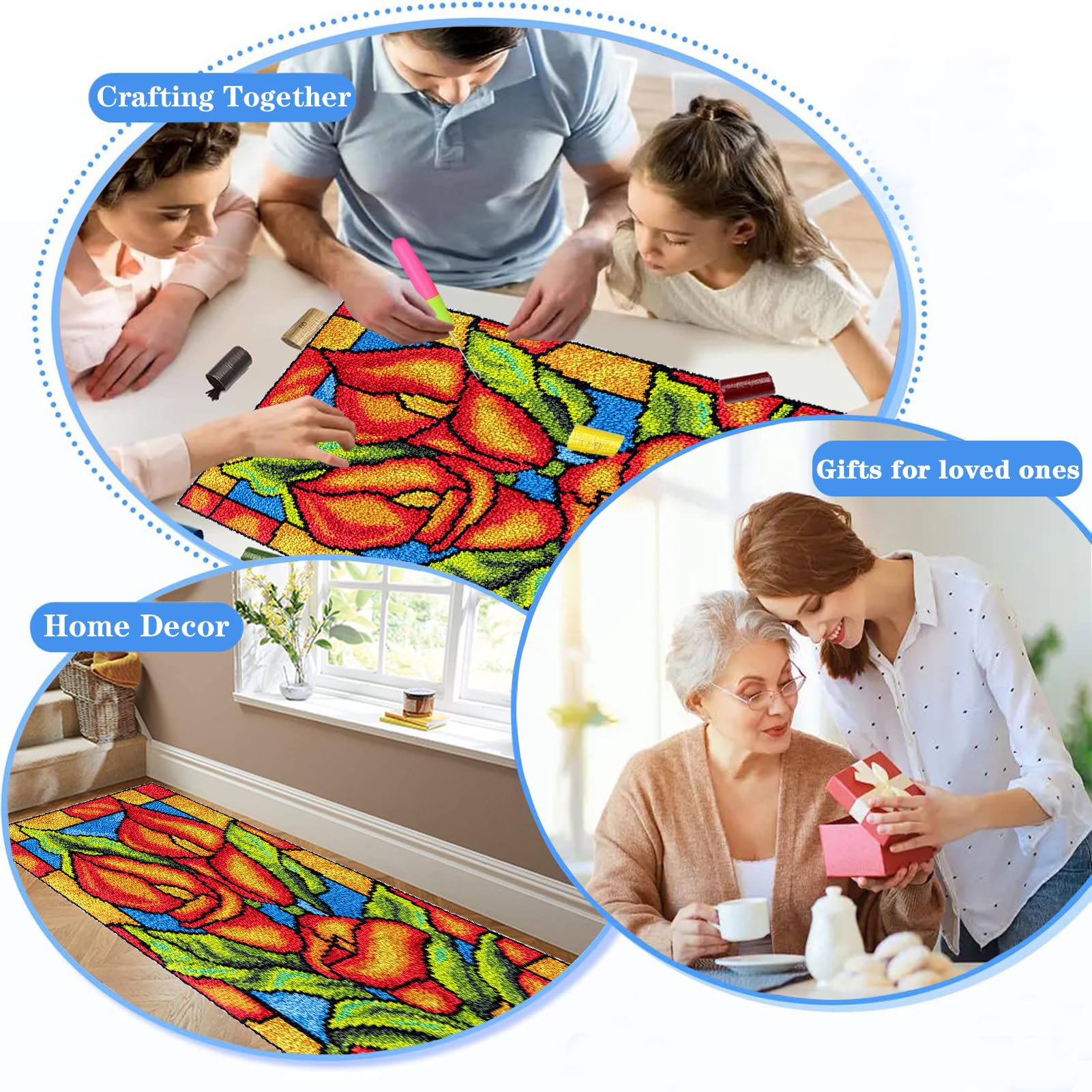 Grande kit per tappeto a punto smirne e ricamo fai da te, 61 x 87 cm, perfetto per principianti, include tela e filato per la creazione di tappeti creativi