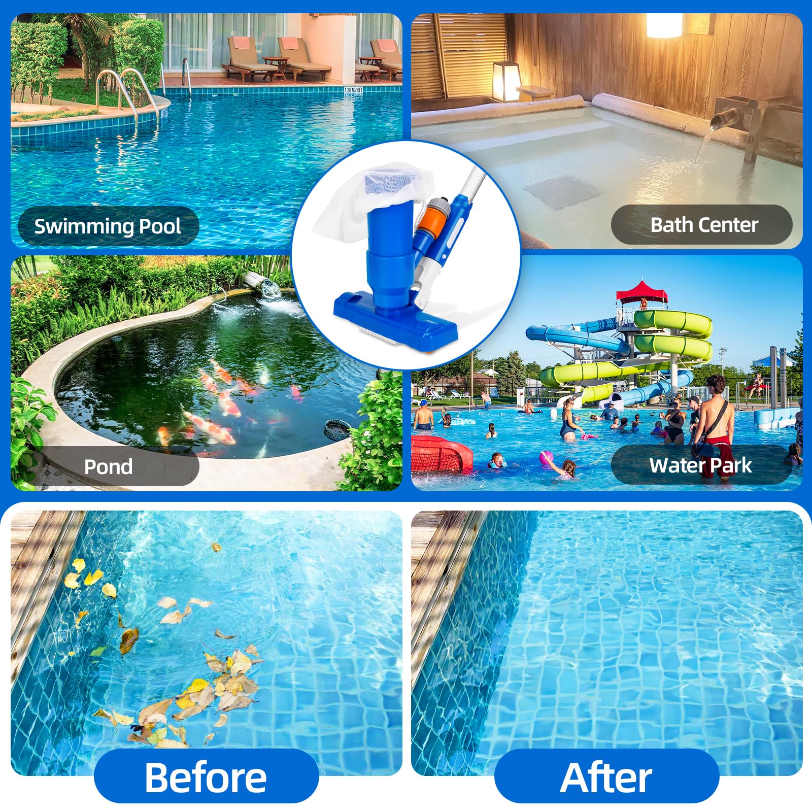Aspirateur de Piscine,Kit de Nettoyage par Aspiration,Kit d'entretien pour Piscine,Balai Aspirateur Piscines Filtre,Aspirateurs Portable pour Petites Piscines, Spa, Ja-cuzzi, Bain à Remous