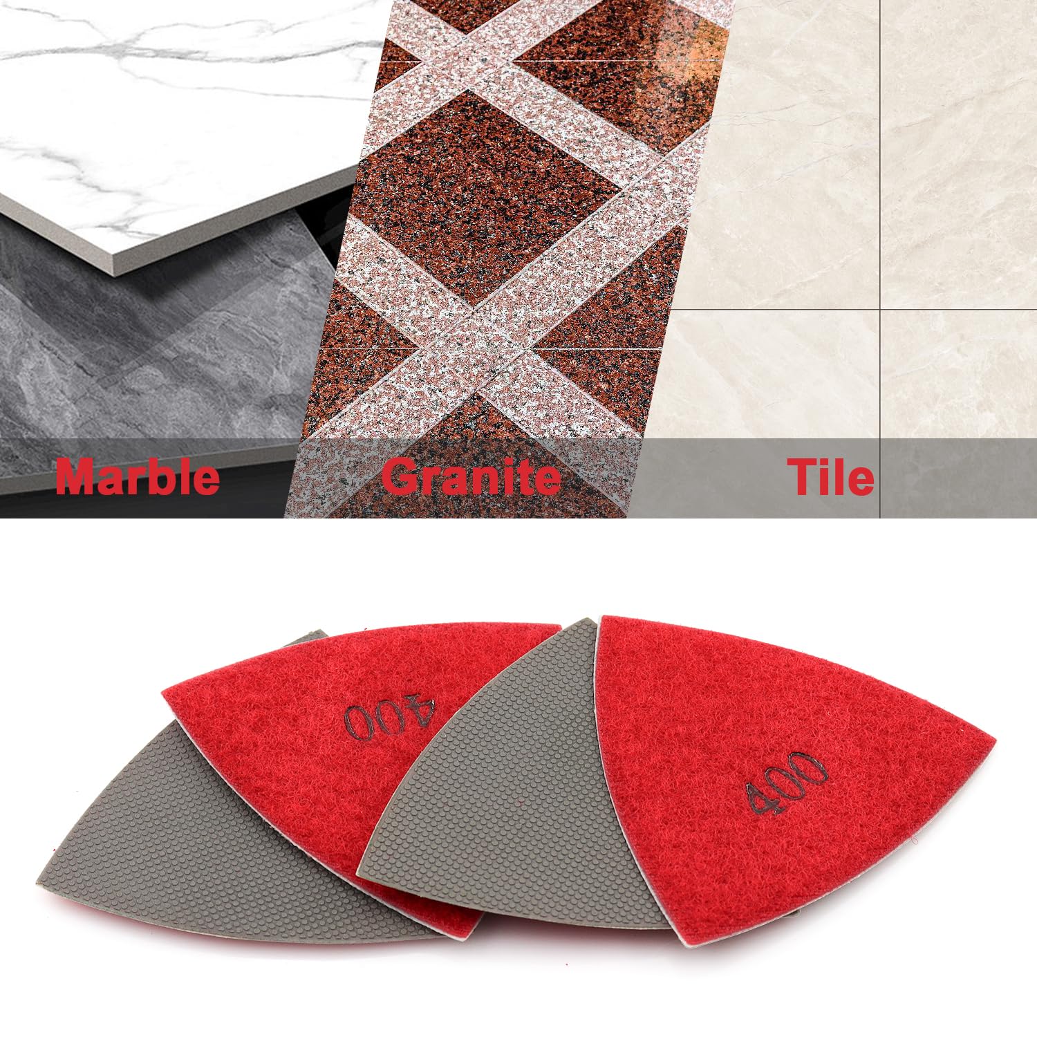 Almohadillas triangulares de pulido de diamante de 3 pulgadas, 4 unidades para herramientas oscilantes, granito de mármol, piedra de vidrio y pulido (4 unidades)