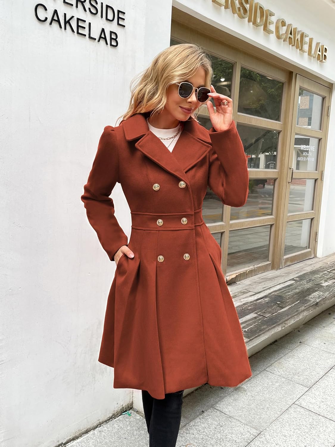 GRACE KARIN 2024 Women's Fashion Trench Coat Notch Lapel Double Breasted Thick A Line Pea Coats Jacket with Pockets(S-2XL) - Image 5