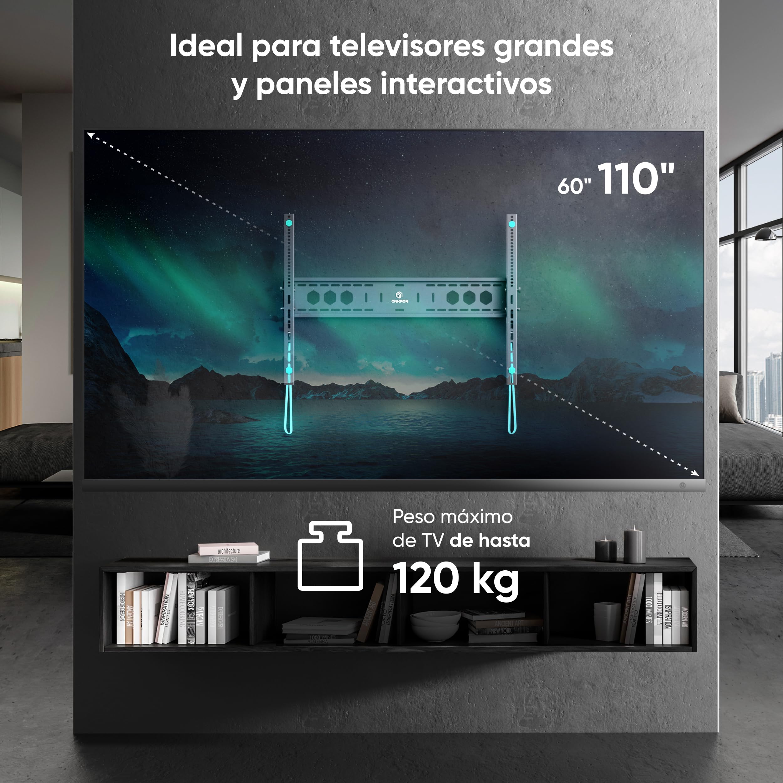 ONKRON Soporte TV Pared 60-110 Pulgadas, hasta 120 kg, Colgador para Television VESA 200x200-900x600 mm, Brazo para Televisor Inclinable, Soporte Pared TV Universal, con Inclinación Negro UT12-B