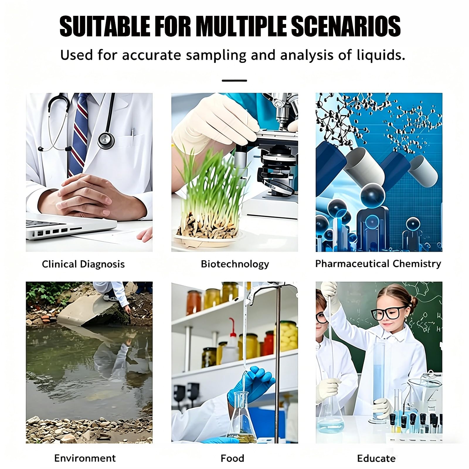 Multifunktionale elektronische Pipette, verstellbar 0,5-10µl mit Universalspitze & autoklavierbarem Kolben, ISO kalibriert zum Pipettieren, Mischen und Verdünnen