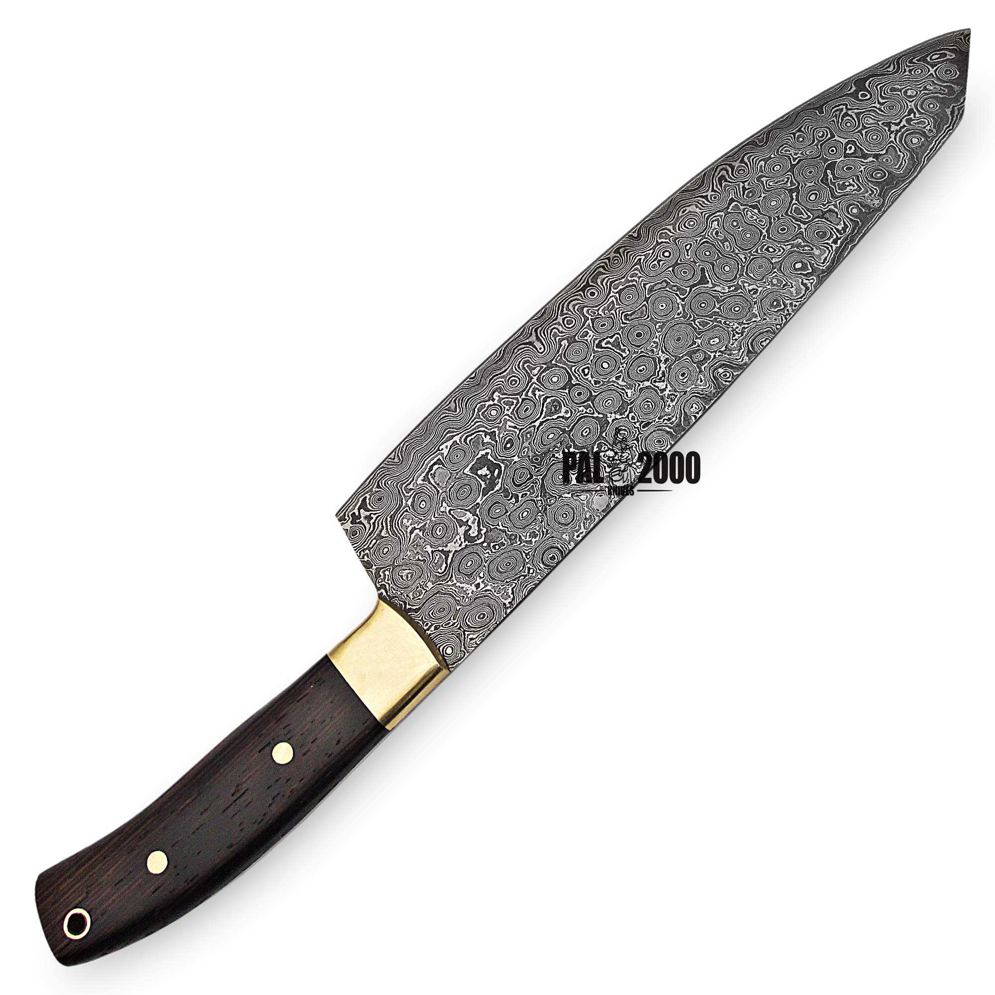 PAL 2000 KNIVES Cuchillo de Mano a Medida - Chef - Damasco Acero - Cuchillos de Cocina - Cuchillo Con Funda de Cuero (9856)