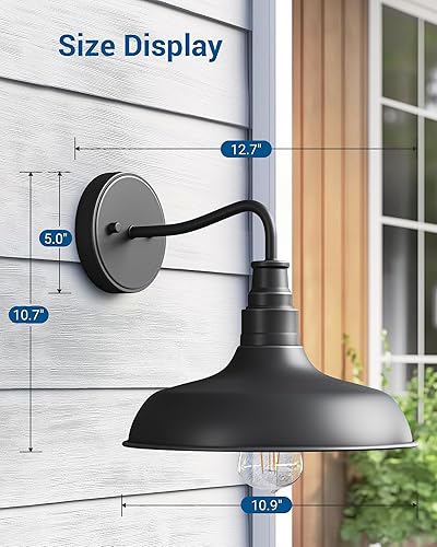 Miniatura 5 de DEWENWILS Paquete de 2 lámparas de pared para exteriores, lámpara de granero de cuello de cisne, linterna negra mate para montaje en pared, aplique