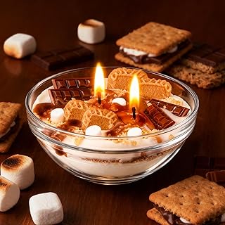 S'mores Candle Bowl, 2 Wicks Realistic Cereal Food Candles with Graham Crackers, Chocolate, and Marshmallows for Best Burn, Ideal for Christmas, Thanksgiving Day, Camping, Movie Night Supplies