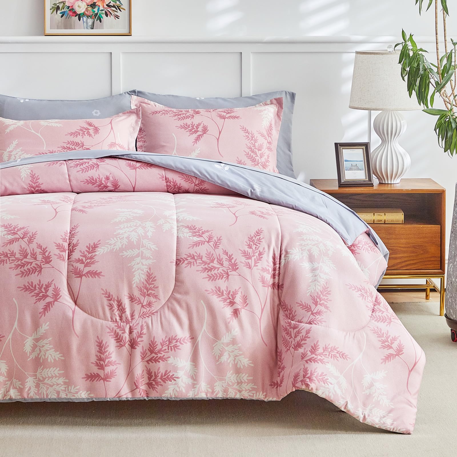Queen Bed Frame Pink Comforter Amazon.com: AIKASY Pink Queen Comforter Set with Sheets,Bed in a Bag 7 ...