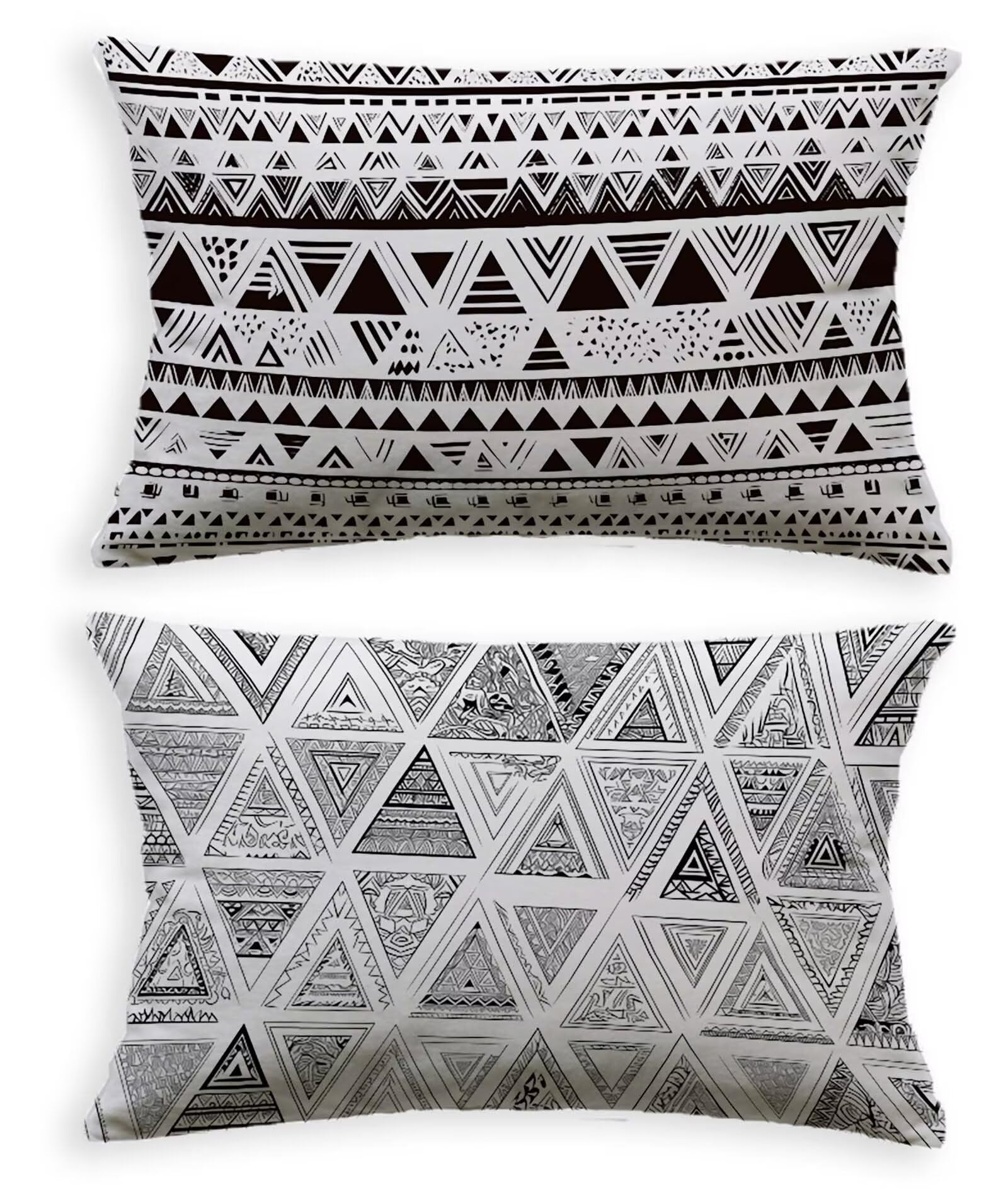Housse de Coussin 40x80 Noir et Blanc en Velours Géométrique pour Canapé | Lot de 2