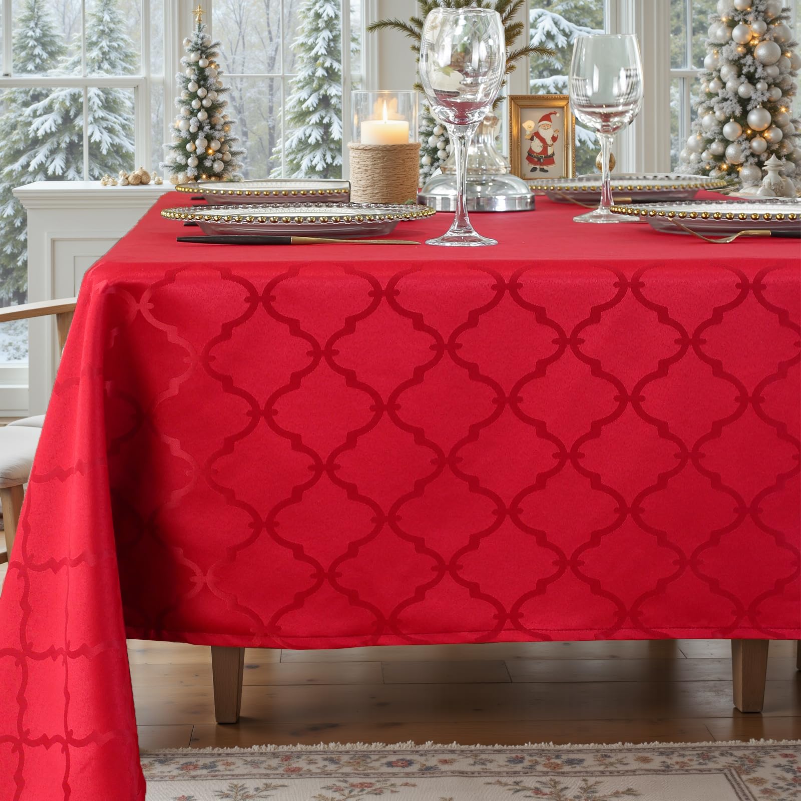 SASTYBALE Tablecloth Rectangle, Table Cloth Jacquard with Geometric Patterns, Washable Spillproof Table Cover for Dining, Camping, Parties, Holiday (52" x 70", Red)