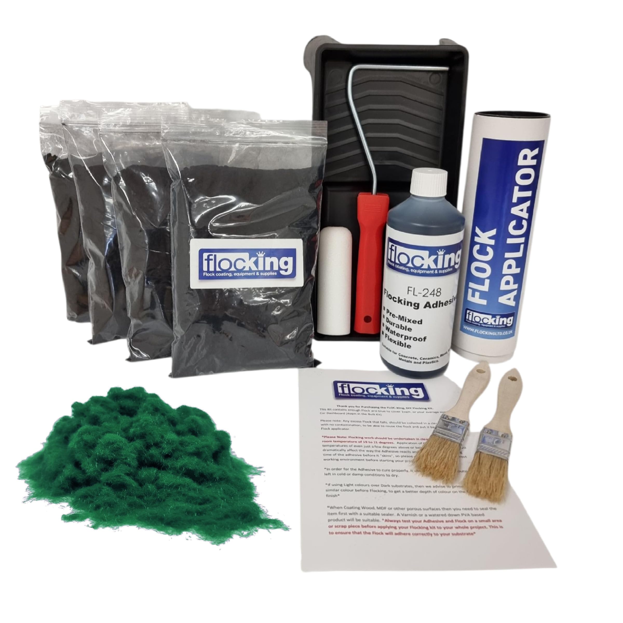 Kit de flocado FLOC-KING verde carrera para proyectos de bricolaje a granel de más de 4 m²