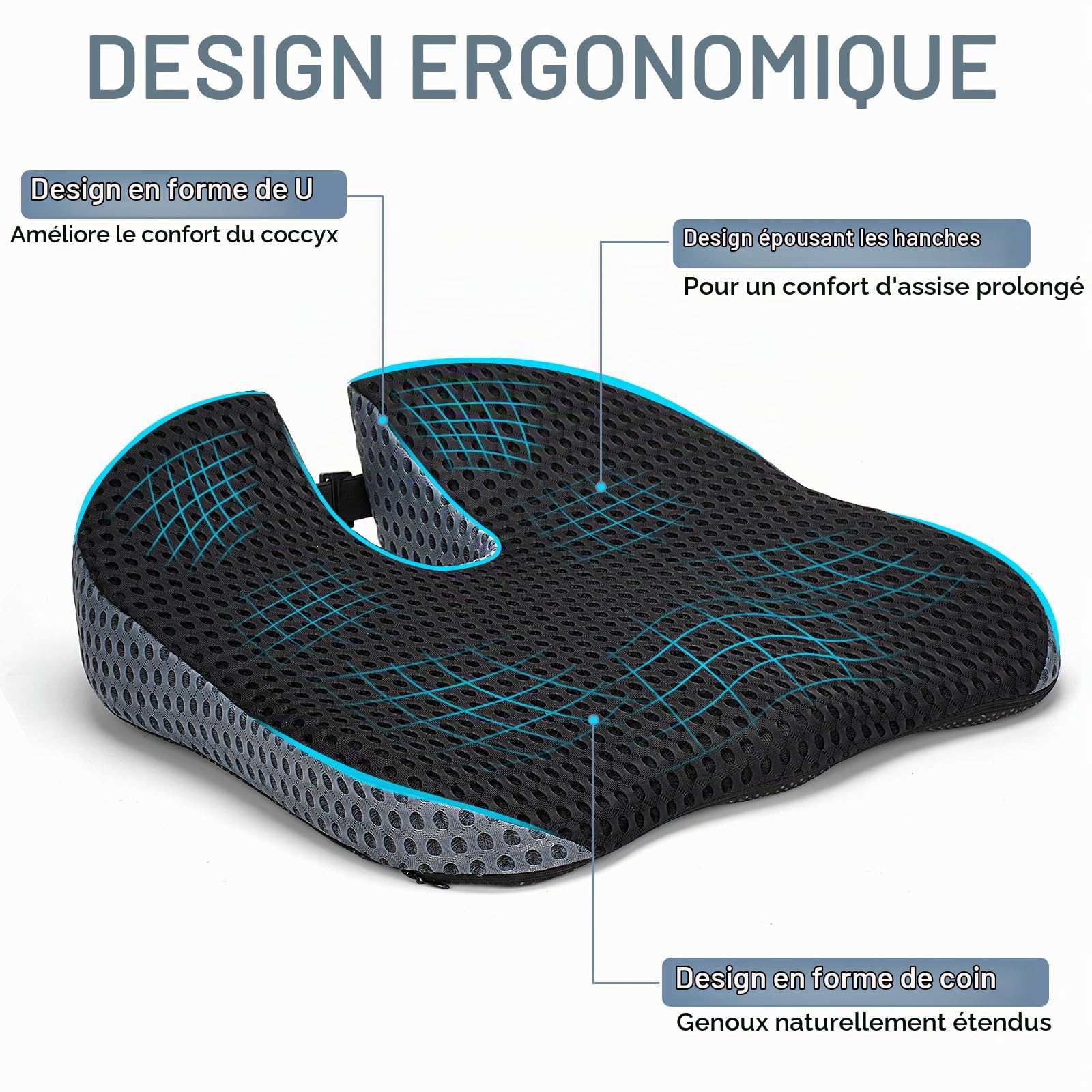 Coussin Voiture Conducteur- en Mousse à mémoire de Forme, antidérapant, pour Bureau, Auto et Camion (Lot de 2)