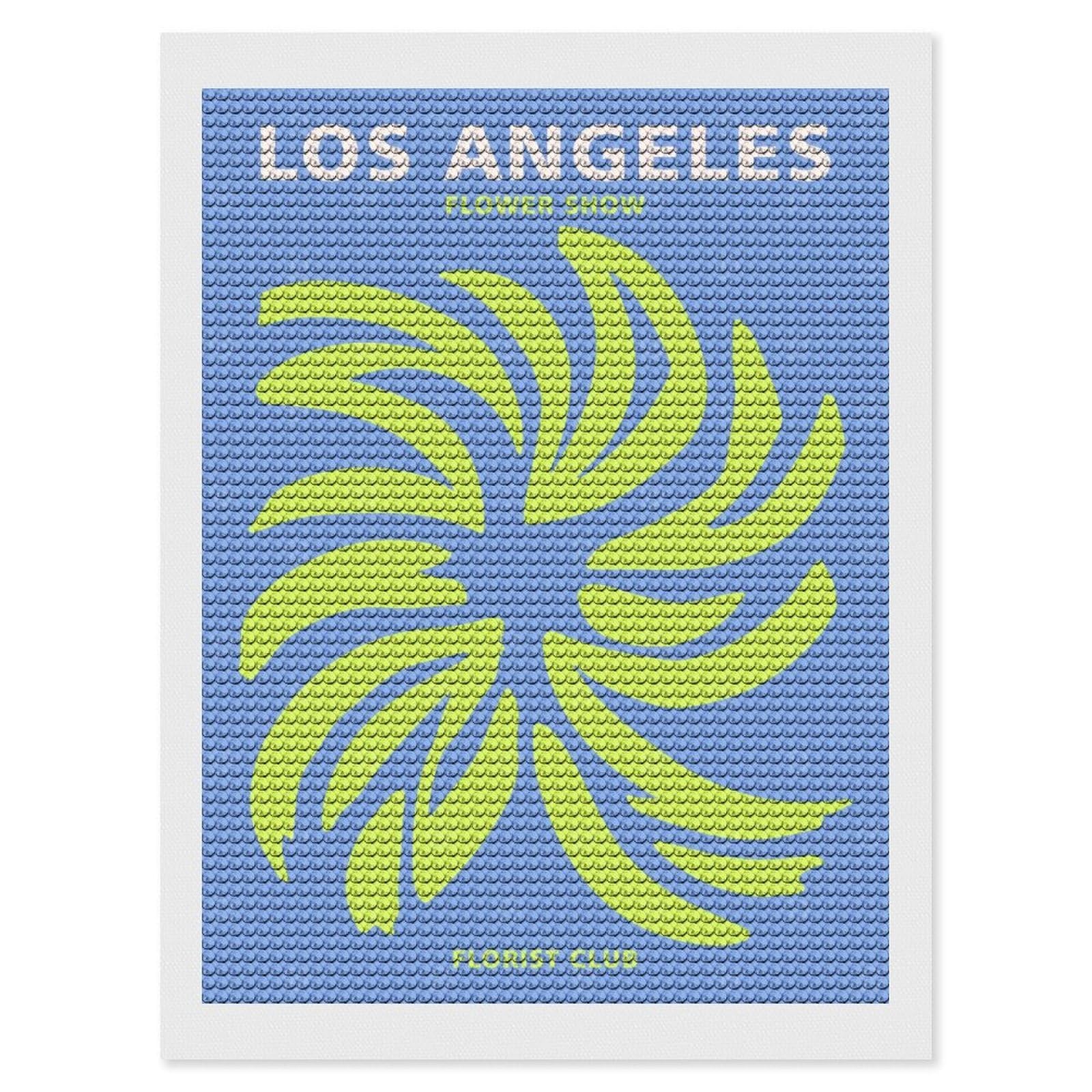 Junmoney Los Angeles Florist Club DIY Diamond Art Canvas Kit 12"x16", Simple to Start, Fun Craft Experience, Modern Decor, Gift Idea, Adhesive Canvas