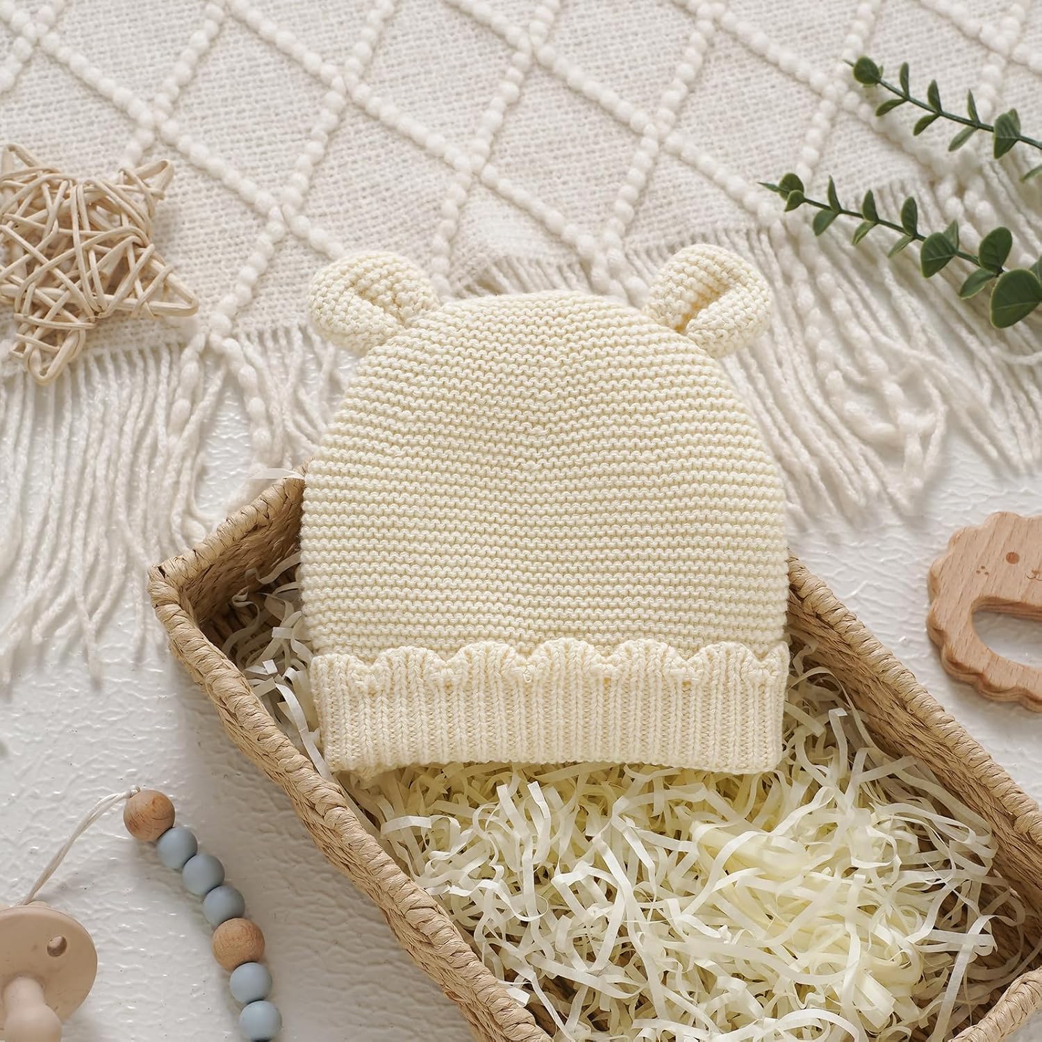 LAWKUL Cotton Baby Beanie Winter Hat for Girls Boys | Cozy Knit, Cute Bear Ear, Skull Cap, Soft Warm, Newborn Infant Toddler, 0-2 Years