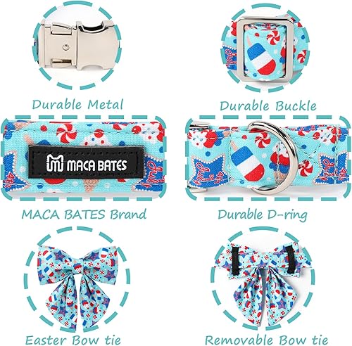 Miniatura 9 de MACA Bates - Collar de perro con bandera estadounidense con flor, collar patriótico de algodón suave para perro del 4 de julio, collar ajustable con