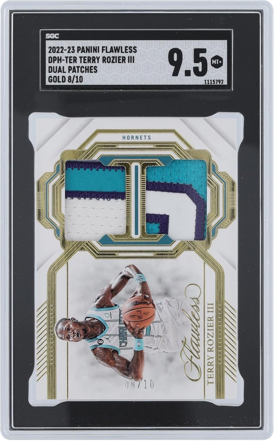 Terry Rozier III Charlotte Hornets 2022-23 Panini Flawless Dual Patches #DPH-TER #8/10 SGC Authenticated 9.5 Card - Unsigned Basketball Cards