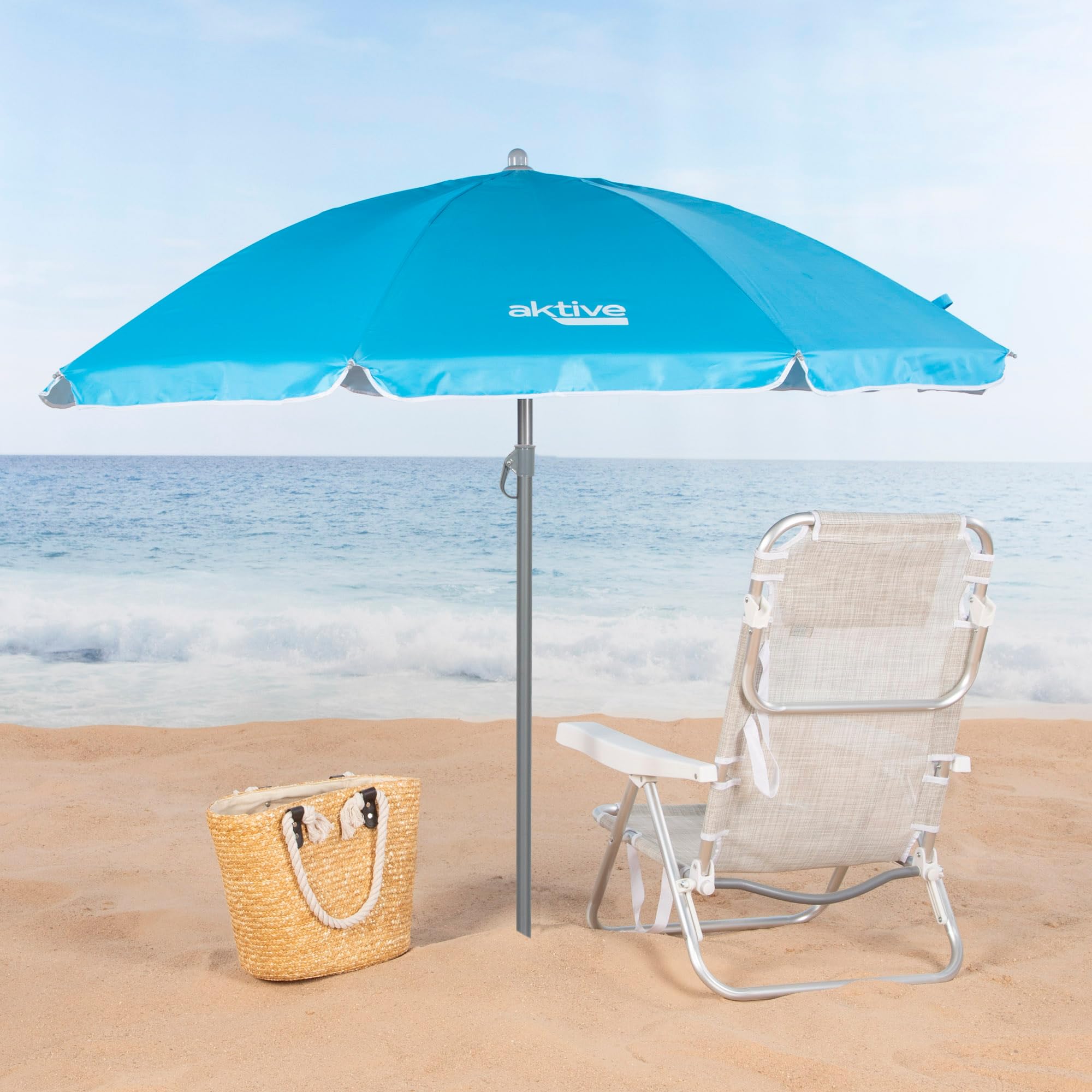 AKTIVE Parasol de plage pliable style moderne et attrayant Ø180, avec revêtement argenté et protection UV 50, paravent plage, parasol, para-soleil plage, parasols de plage