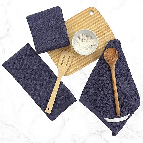 Miniatura 169 de Toallas de cocina verde salvia: 100% algodón paño de limpieza suave secado absorbente textura Terry Loop, juego de 3 multiusos para uso diario Negro