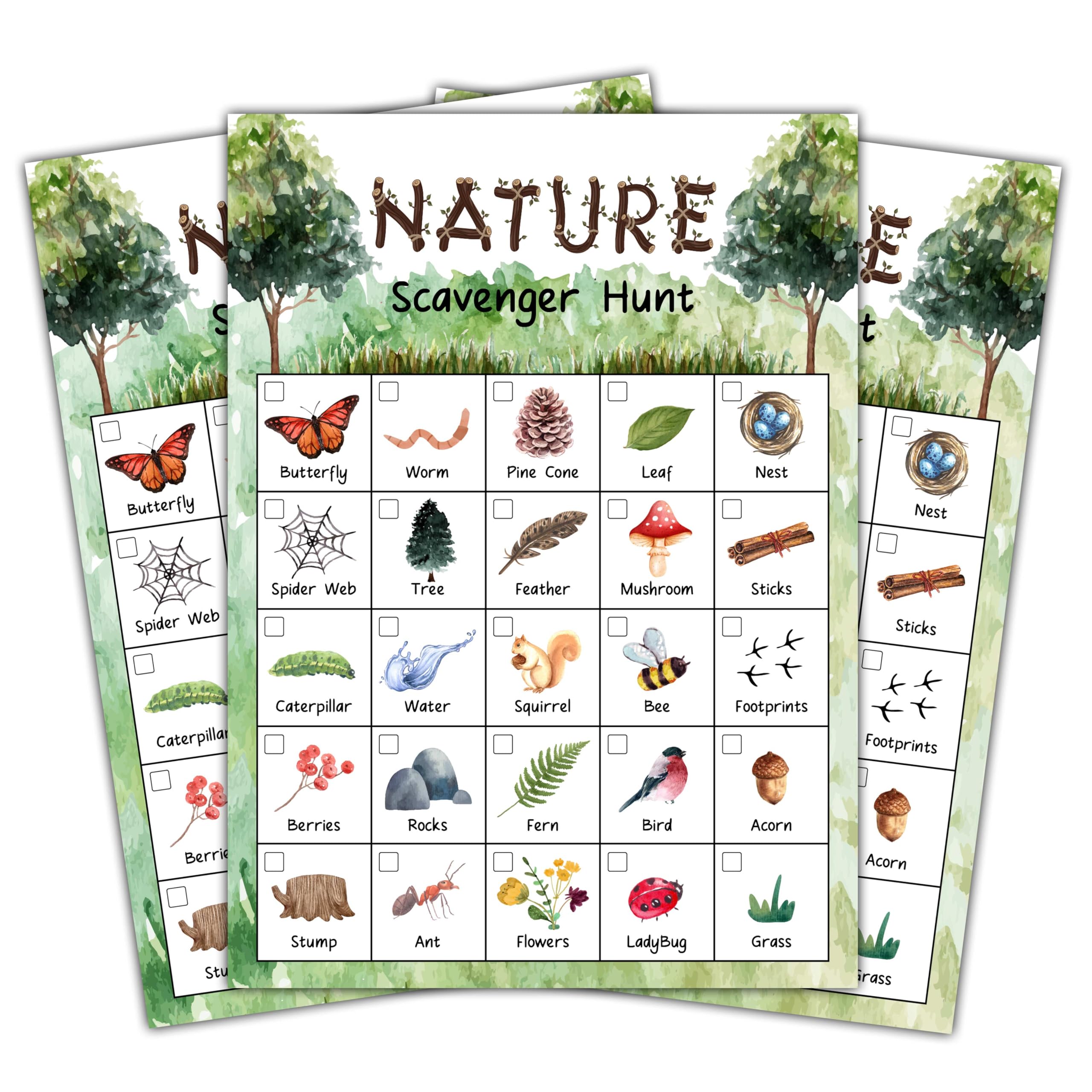 Foosproea Nature Scavenger Treasure Hunt Games Cards for Friends and Family, Outdoor Scavenger Hunts, Trip Family Holiday Party Games, Find and Seek Camping Game Set -01