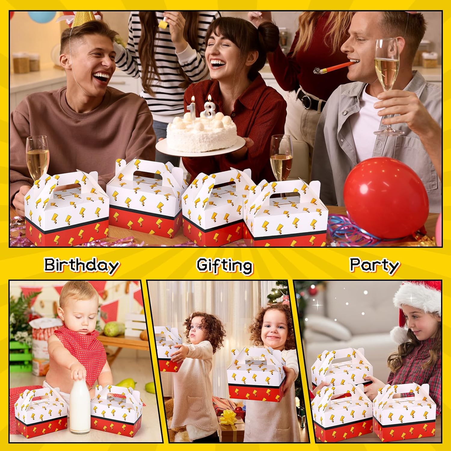 HIYZI 24 PCS Cartoon Animation Party Favor Bags Birthday Paper Goodie Boxes Red White Candy Box for Boys Girls Theme Party Stuffers Decorations - Image 7